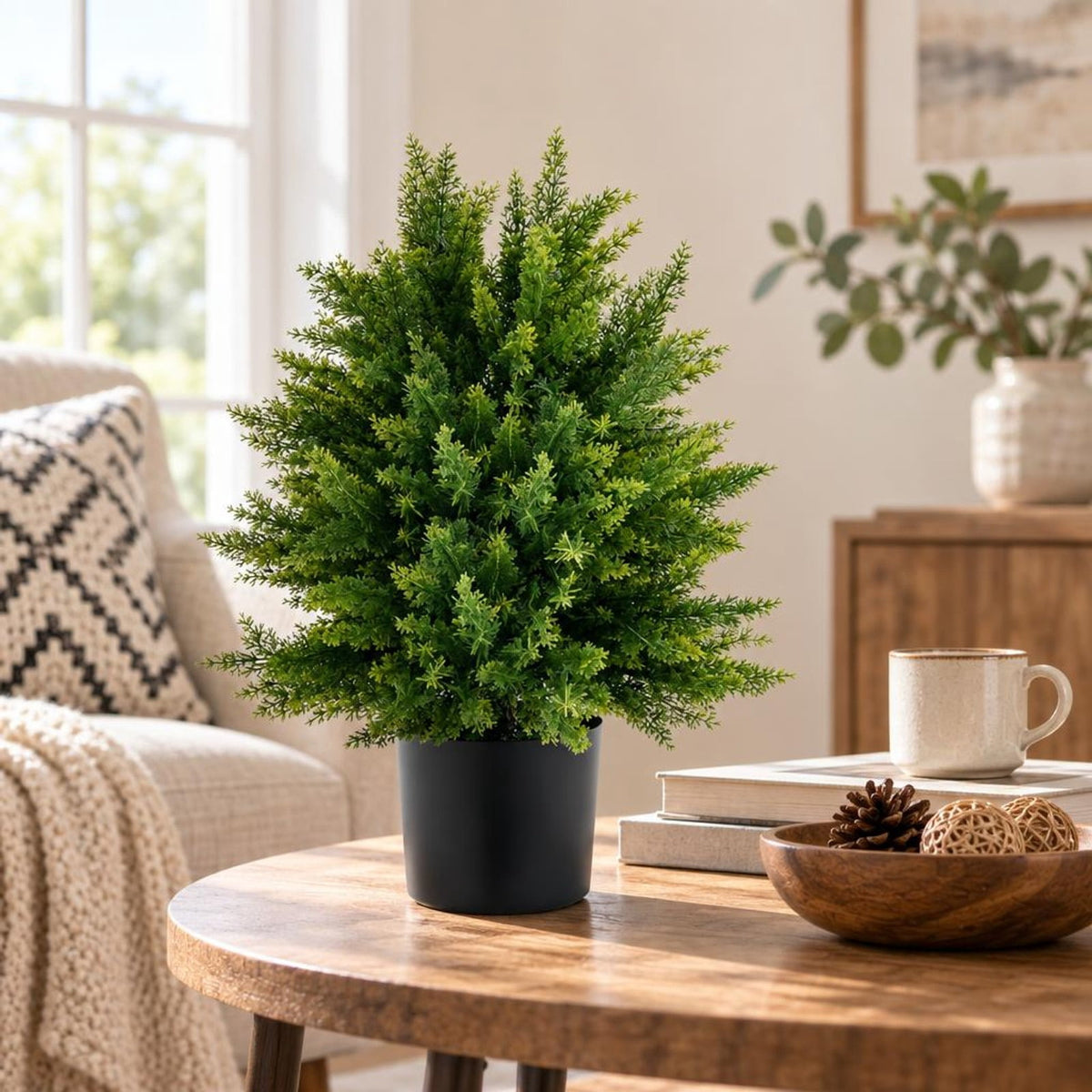 Airfind Set of 2 Artificial Topiary Plants, 21.5 Inch, PE and PVC, the Frame Is Made of Pe PVC Cement Overall Height 21.5 Inch, Green