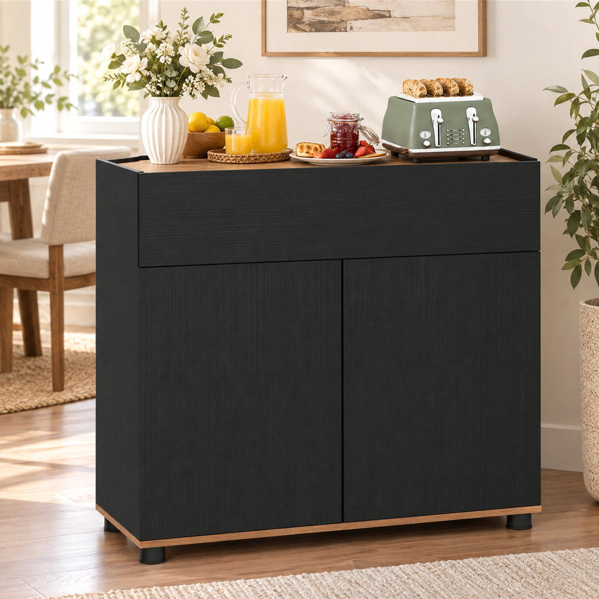 Airfind Sideboard Buffet Cabinet with Storage Wooden Kitchen Storage Cabinet, 44 lbs Capacity, Engineered Wood MDF PP Frame, White