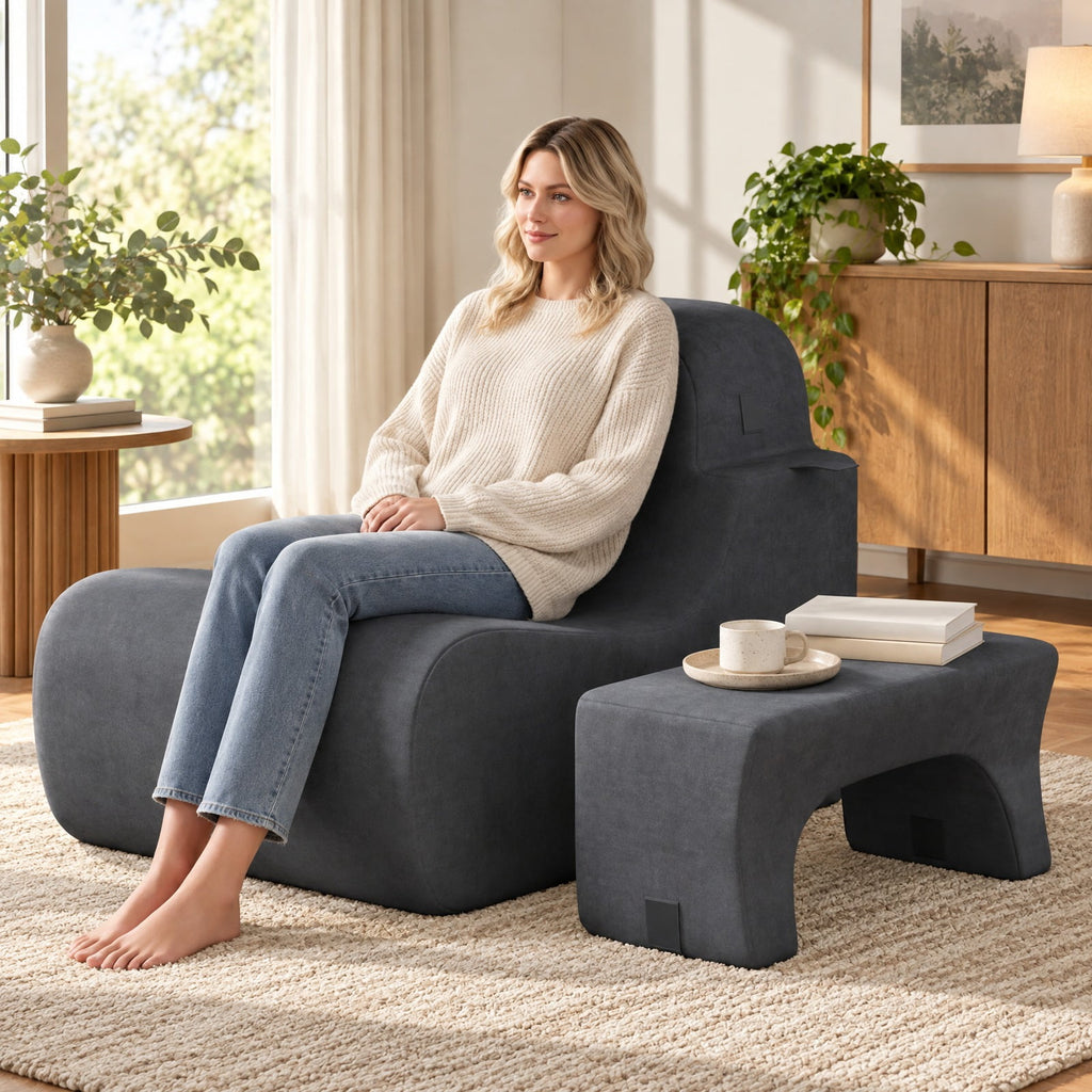 Airfind Floor Chair, Lazy Sofa with Detachable Headrest, 350 lbs Capacity, Ice Velvet Sponge Frame with Functional Design, Gray