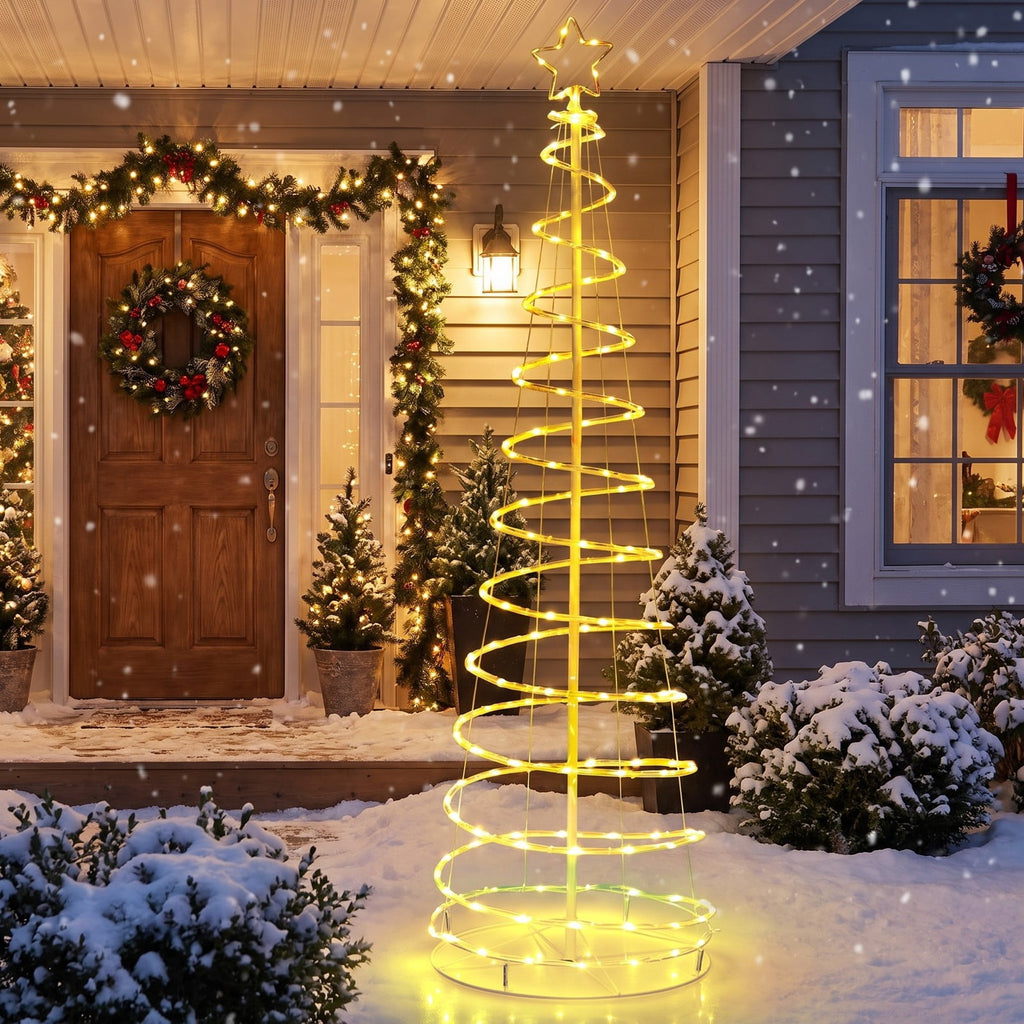 Airfind 6 Feet Light Up Spiral Christmas Tree with Tree Top Star, PVC Metal Tree Height: 6 ft Tree Width: 21.5in Frame, White