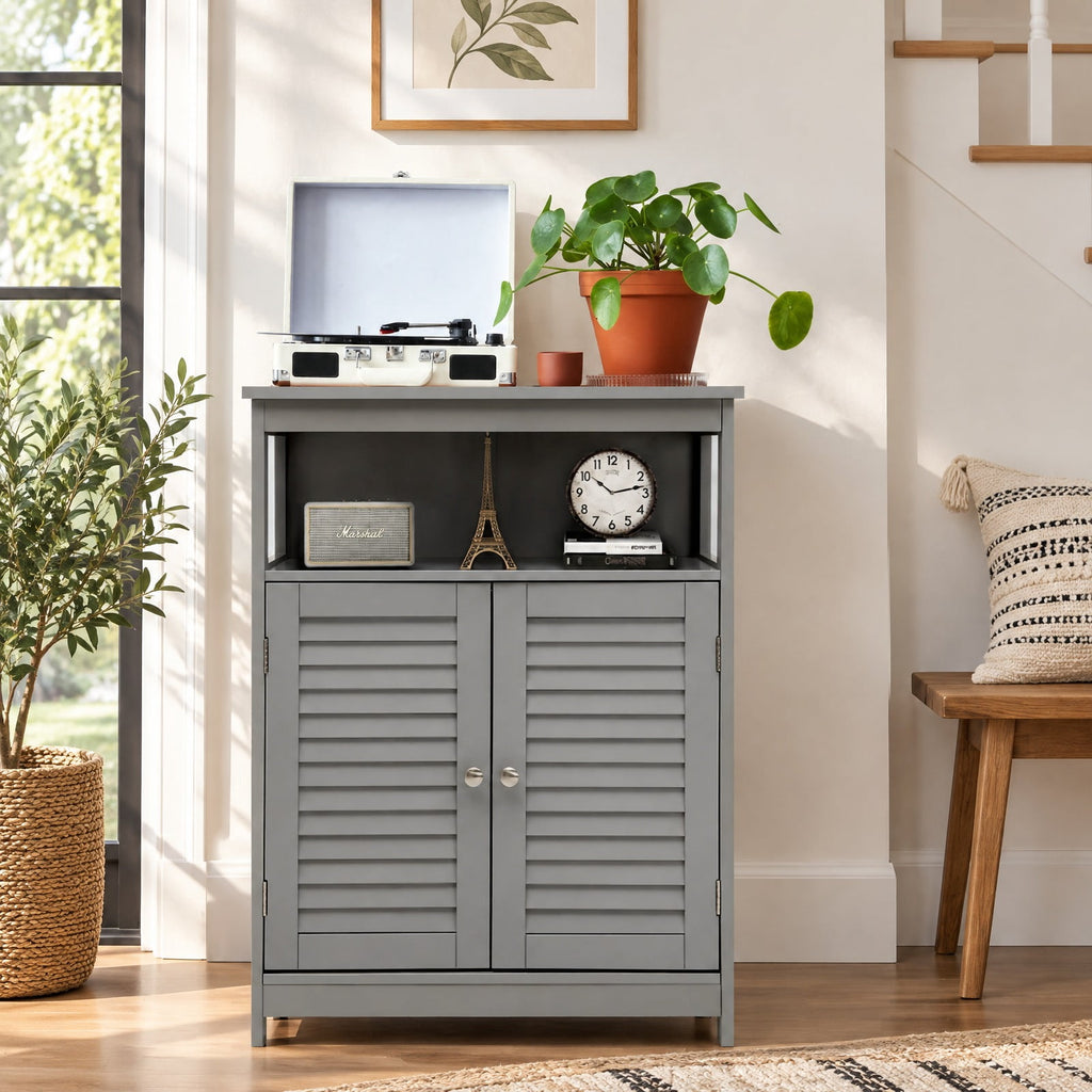 Airfind Wood Freestanding Bathroom Storage Cabinet with Double Shutter Door, 77 lbs Capacity, P2 MDF Frame, 23.5in x 12in x 31.5in Footprint, Gray