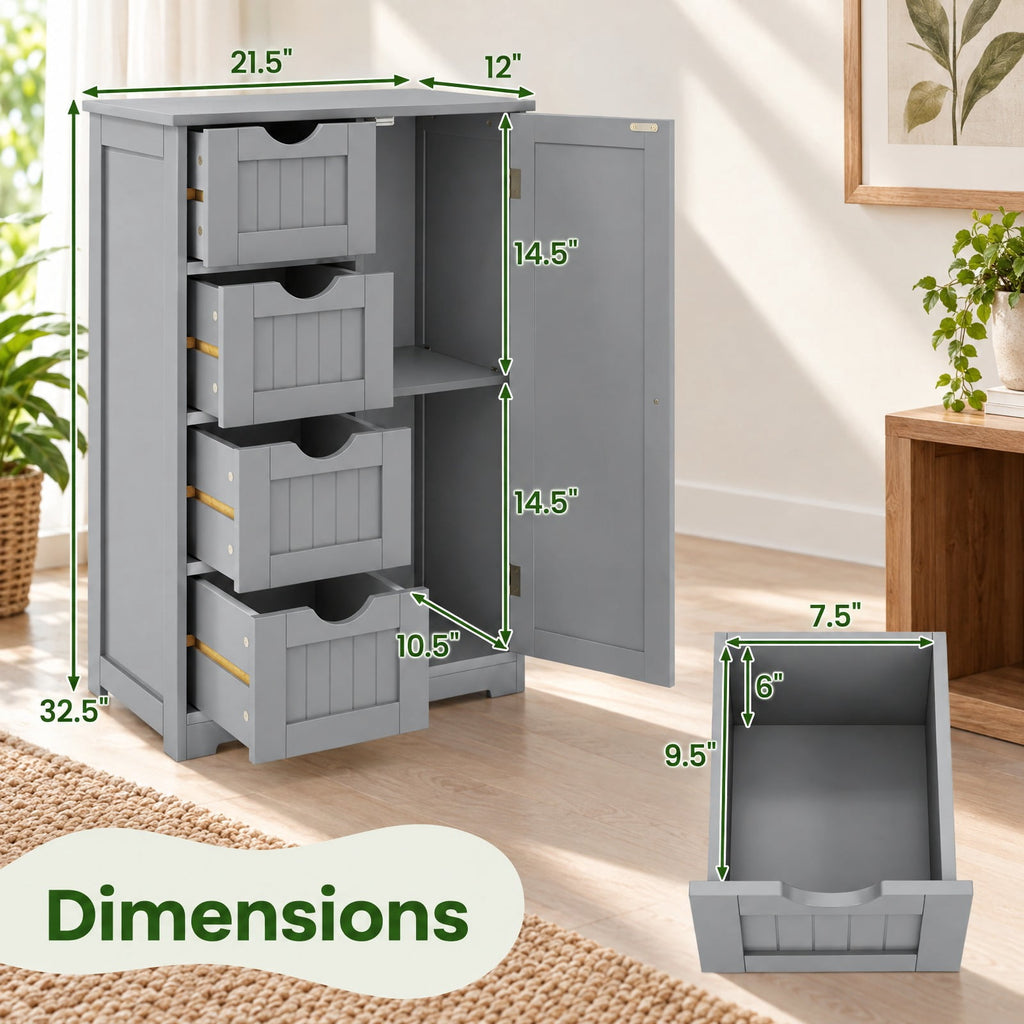 Airfind Standing Indoor Wooden Cabinet, with 4 Drawers, 143 lbs Capacity, MDF Engineered Wood Frame, 21.5 Inch x 12 Inch x 32.5 Inch Footprint, Gray