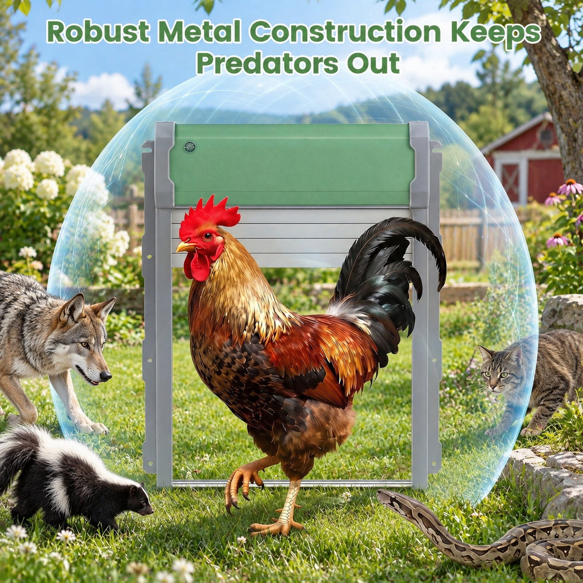 Airfind Automatic Chicken Coop Door with Remote Control and Light Sensor Timer, Aluminum ABS Silicon Frame, 14 x 12 x 4 Footprint, Green Sliver