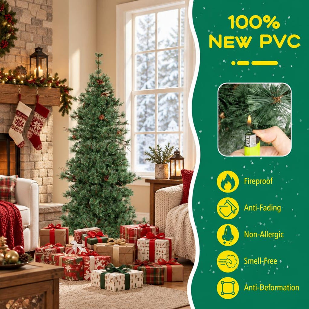 Airfind 6 Feet Artificial Christmas Tree Pre, PVC Metal Tree Height 8 ft / 7 ft /6 ft Tree Width 3.3 ft / 3 ft / 2.9 ft Frame, White