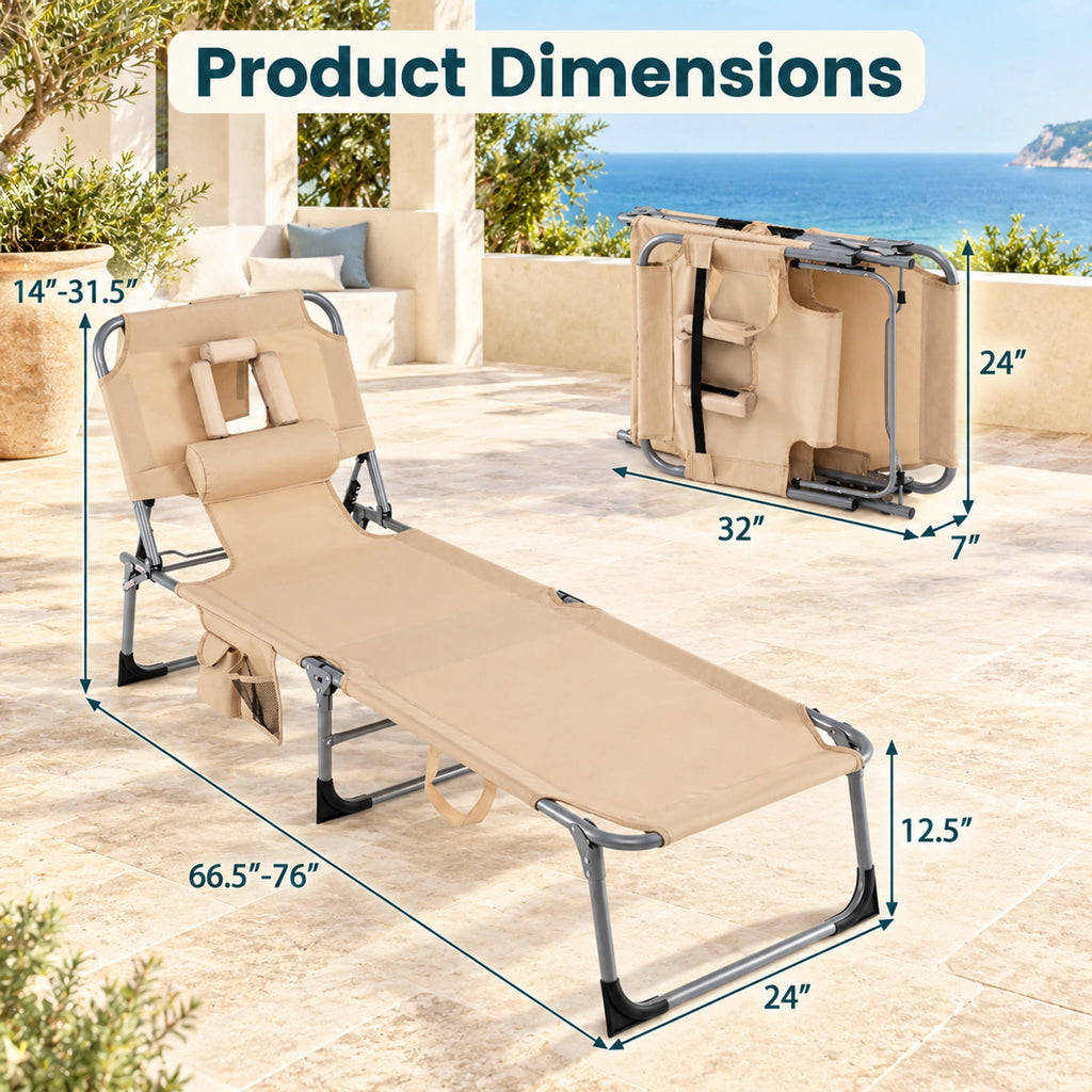 Airfind Set of 2 Tanning Chair Portable Chaise Lounge Chair with 4-Position Adjustable Backrest, 330 lbs Capacity, Beige