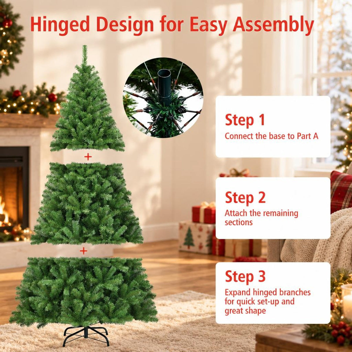 Airfind PVC Artificial Christmas Tree Premium Hinged-6 ft, PVC iron Frame, 3.8ft x 6ft Footprint, Green