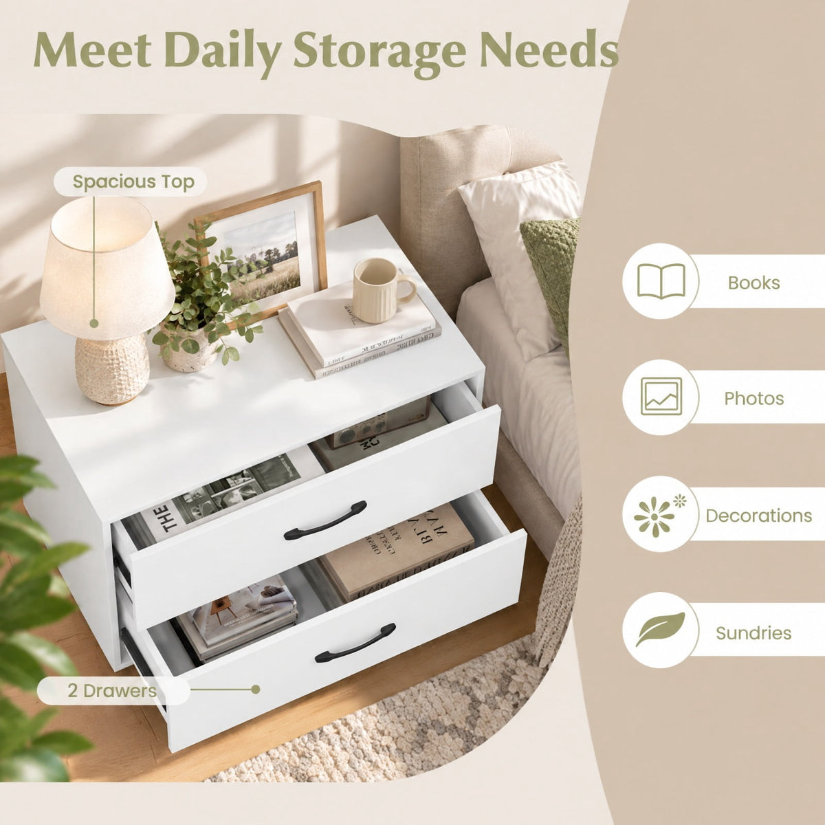 Airfind 2-Drawer Stackable Horizontal Storage Cabinet Dresser Chest with Handles, 66 lbs Capacity, Particleboard Frame, 24 Footprint, White
