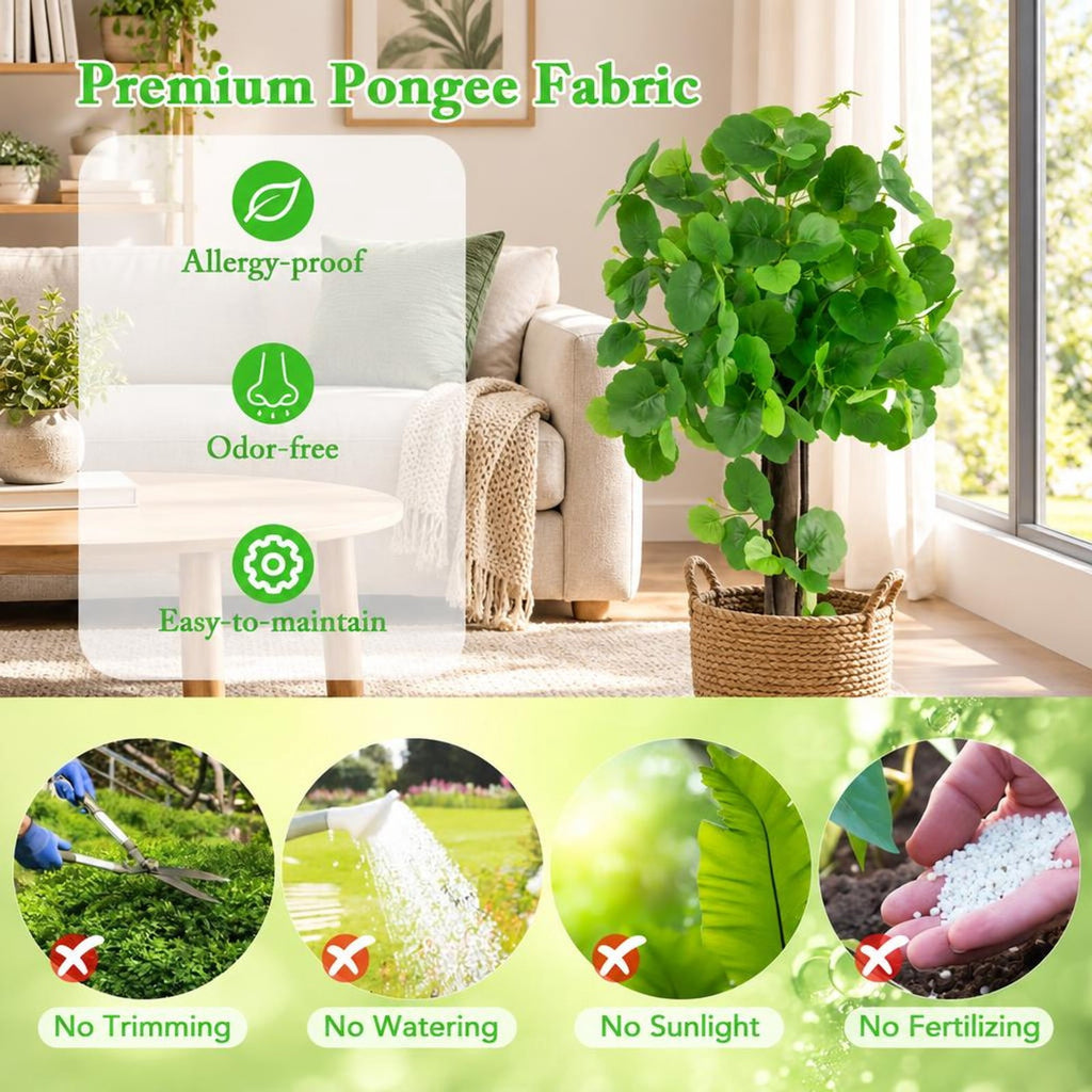 Airfind 44 Inch Artificial Tree with Adjustable Branches for Decor, Pongee Fabric PE PP Eucalyptus Wood Frame, Green