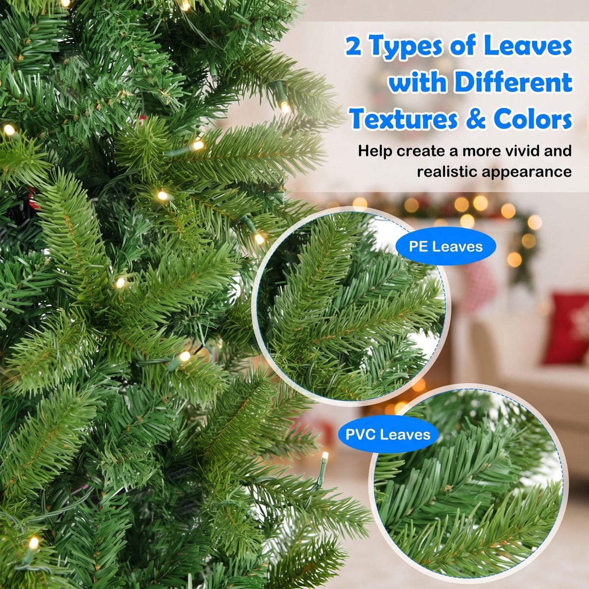 Airfind 6 Feet Pre-Lit Artificial Christmas Pencil Tree with 648 PVC PE Branch Tips, PVC PE metal Frame, 29.13 x 29.13 x 70.87 inch Footprint, Green