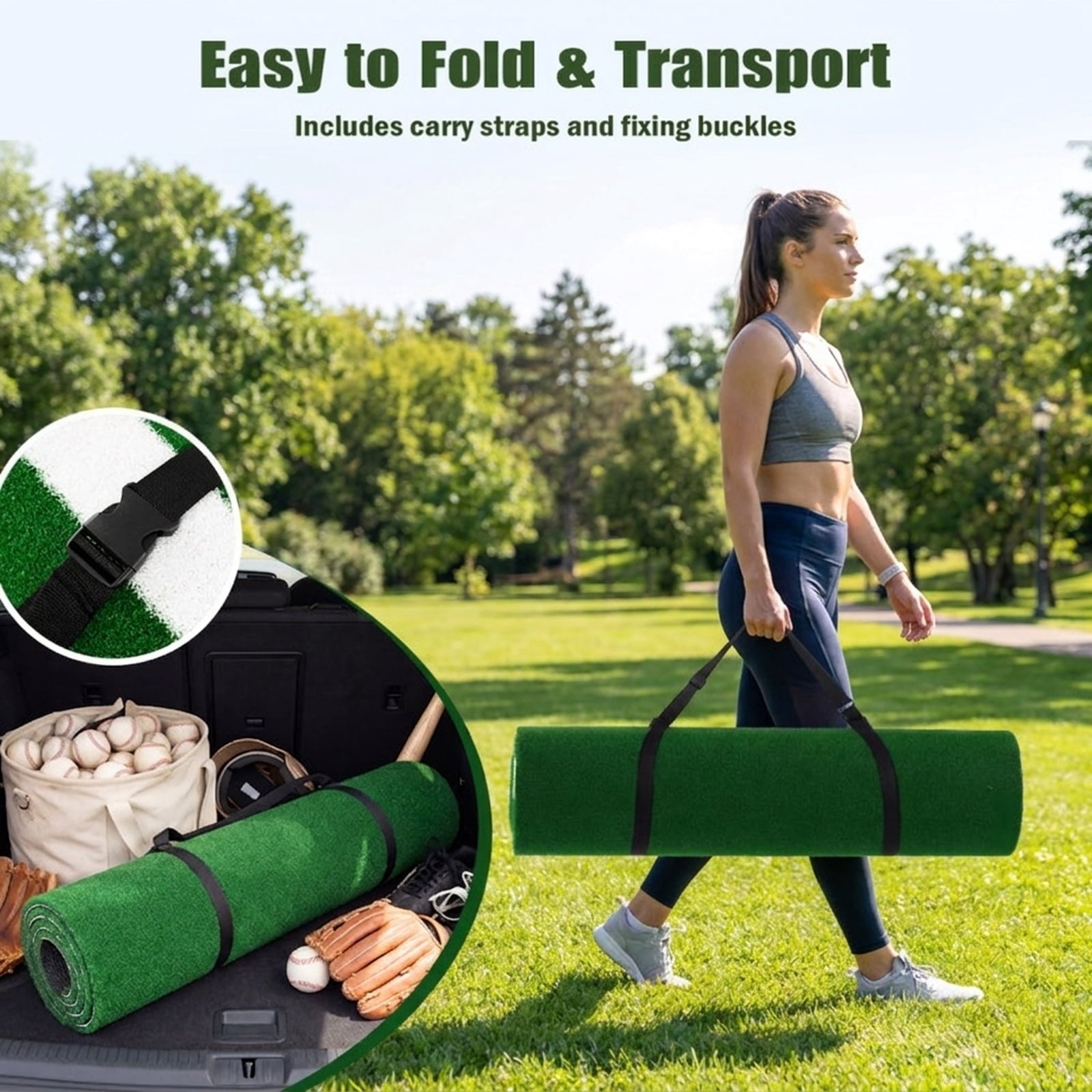 Airfind 10 ft x 3.8 ft Baseball and Softball Batter Practice Mat with Home Plate Markings, Green