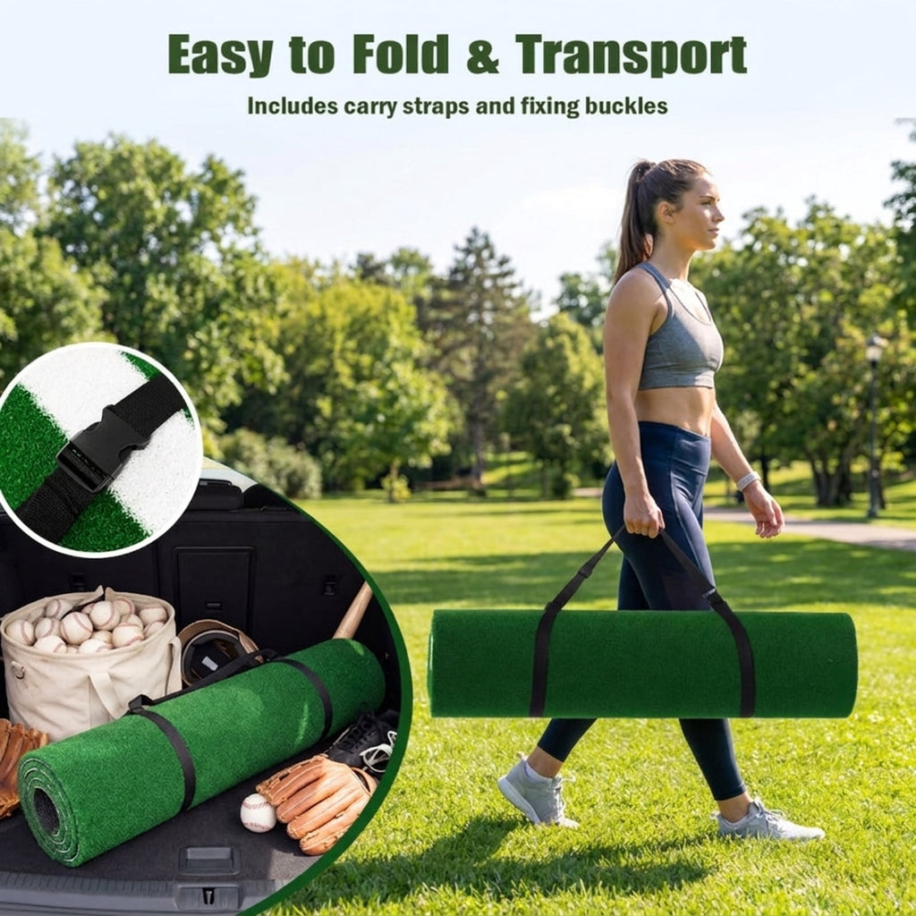 Airfind 10 ft x 3.8 ft Baseball and Softball Batter Practice Mat with Home Plate Markings, Green