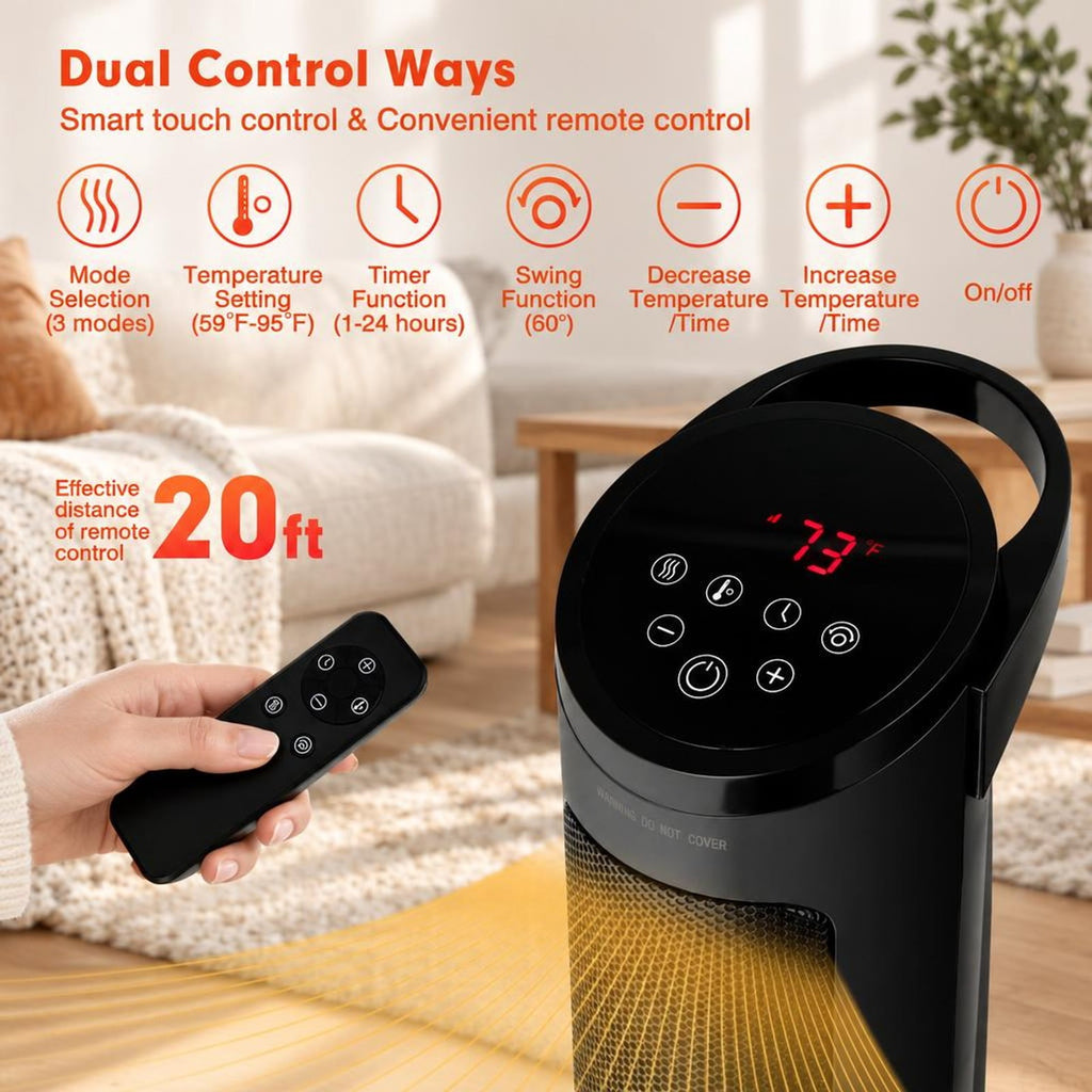 Airfind 1500W PTC Fast Heating Space Heater with Remote Control, ABS PP PA66 PC steel Frame, 10 x 10 x 29(L x W x H) Length of Footprint, Black