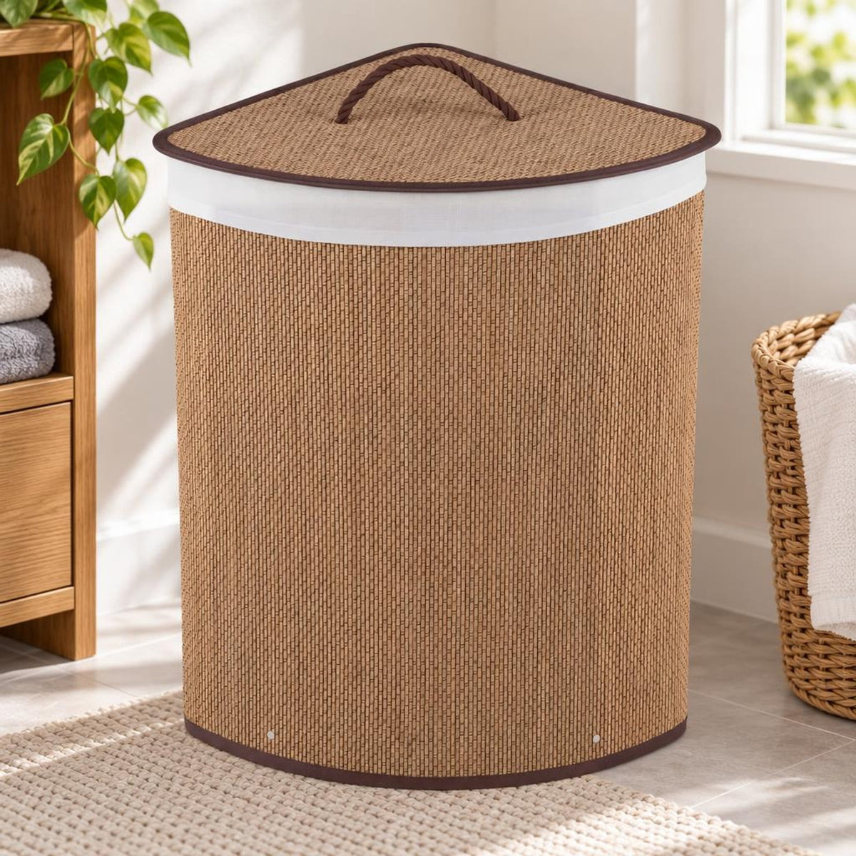 Airfind 15 Gal Capacity Bamboo Laundry Hamper with Removable Liner, 22 lbs Capacity, Bamboo Polyester Cotton Metal Engineered Wood Frame, Brown