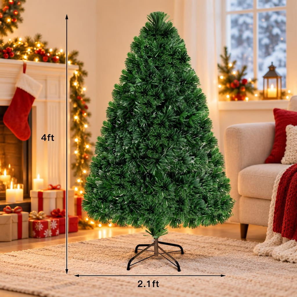 Airfind 3ft / 4ft / 5ft / 6ft Fiber Optic Artificial PVC Christmas Tree-4 ft, PVC Plastic Fiber Optic 3 Ft Frame, 1.7ft x 3ft Footprint, Green