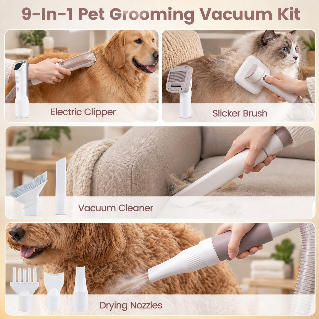 Airfind 9-in-1 Dog Grooming Vacuum Kit for Shedding with 3 Suction Modes and Clippers for Dogs and Cats Home Cleaning, WhiteMaterial ABS PPOverall