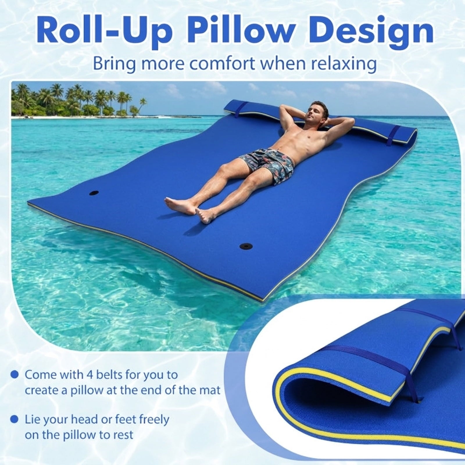 Airfind 9 x 6 Triple-Layer Lake Float Pad with Roll-Up Storage, Blue