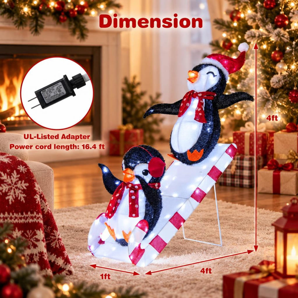 Airfind Lighted Christmas Decoration Penguins 3D Pre-Lit Penguins Slide with 170 LED Lights, Metal Frame, Multi-color