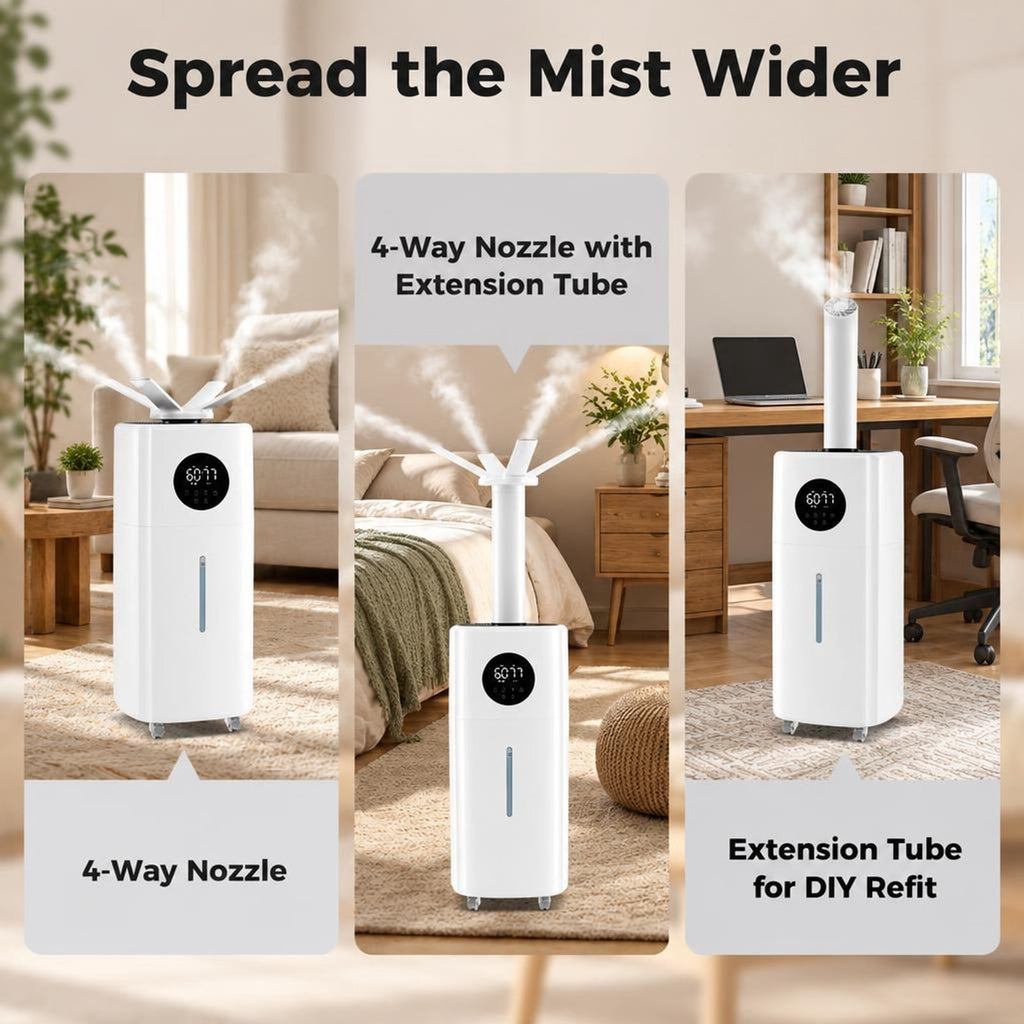 Airfind 5.5Gal Humidifier with 360° Nozzles and Wheels for Large Room, ABS Frame, White, Auto shut down when the water tank is full