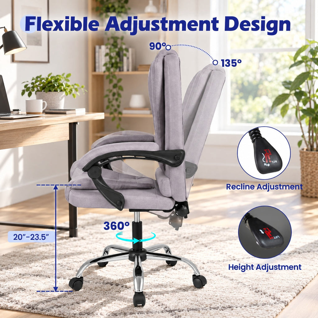 Airfind Big High Back Executive Chair with Linkage Armrests and Leather Padded Seat for Office, 330 lbs Capacity for Everyday Use, Gray