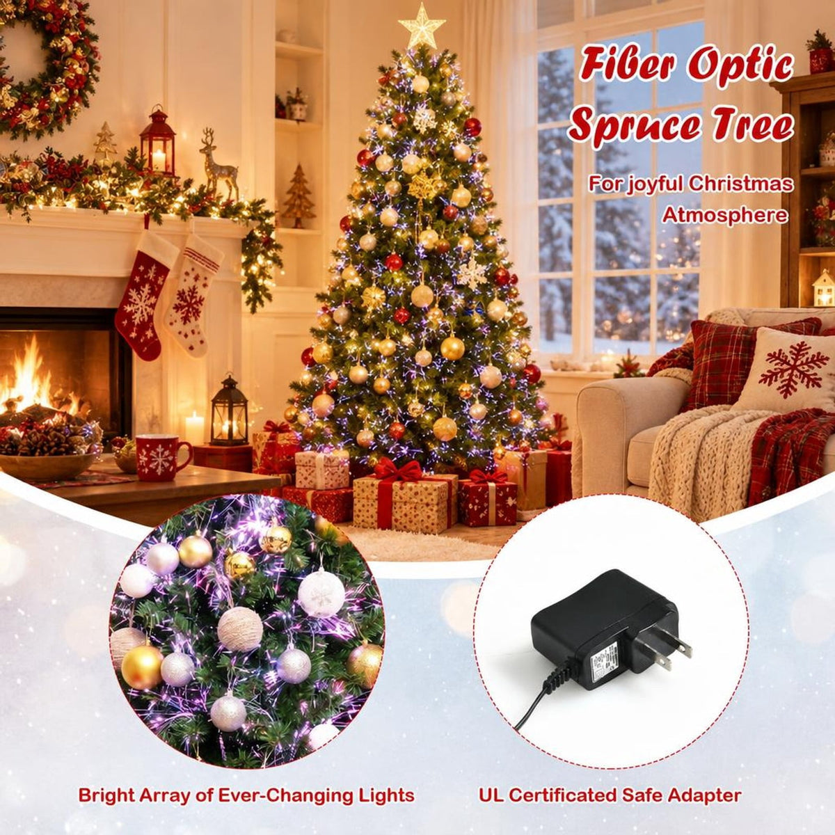 Airfind Pre-lit Multi-Colored Fiber Optic Spruce Artificial Christmas Tree-7 ft, PVC Metal Fiber Optic Height: 5/7 Ft Width: 2.5/3 Ft Frame