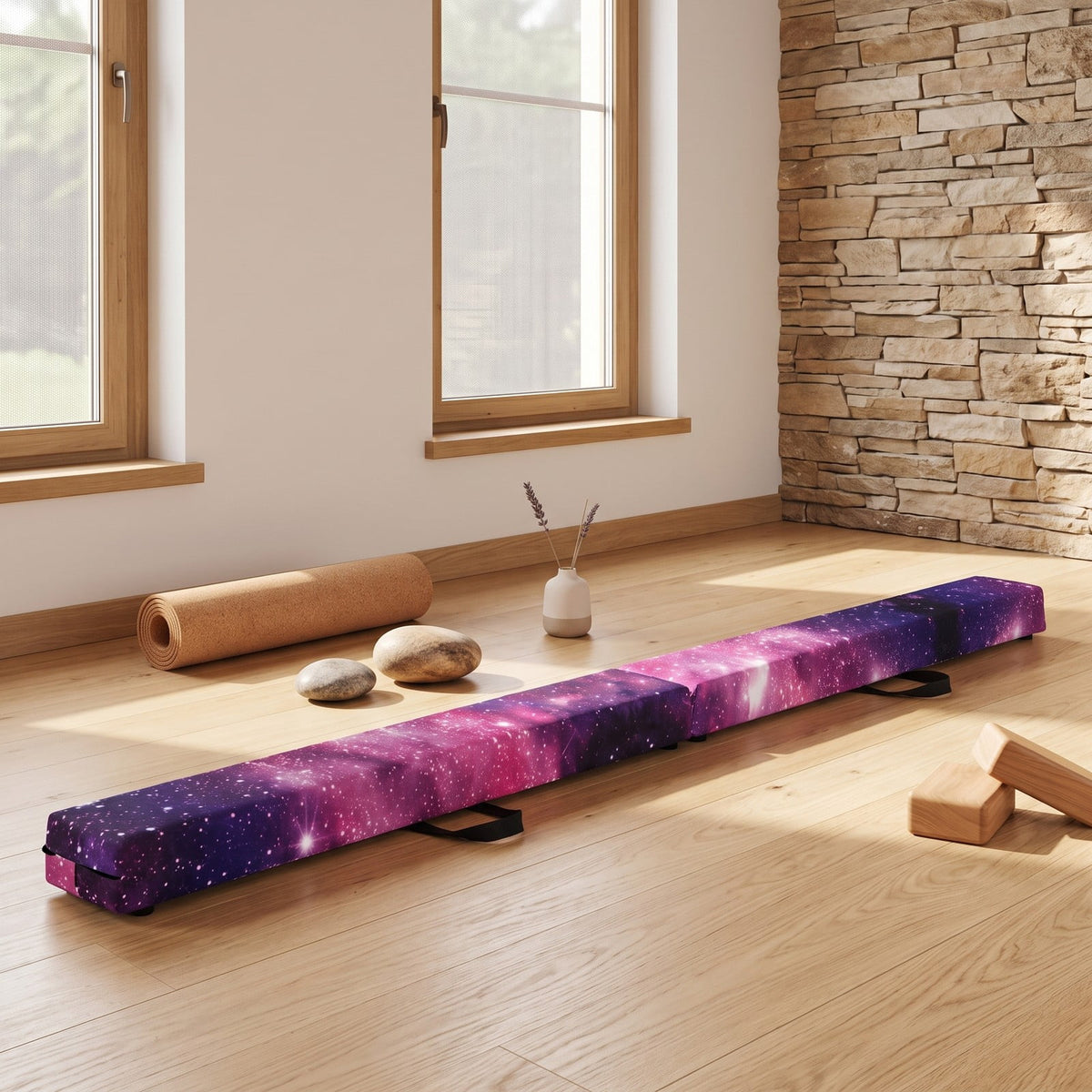 Airfind 9 FT Folding Gymnastics Balance Beam with Anti-slip Base and Pine Wood Frame for Kids Home Practice and Training, Galaxy