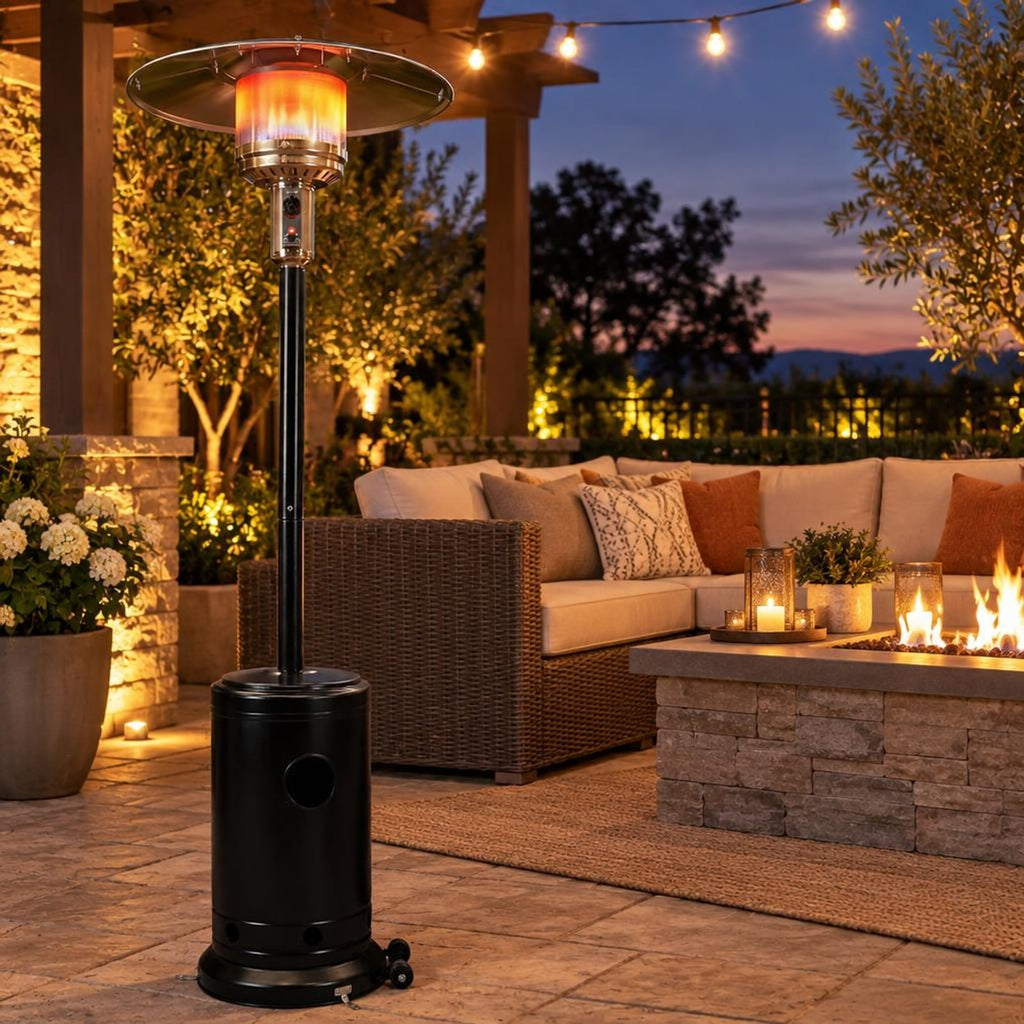 Airfind 50 000 BTU Patio Propane Gas Heater with Stainless Steel Burner, Stainless Steel Metal Aluminum Frame, 32.5in x 86in Footprint, Black