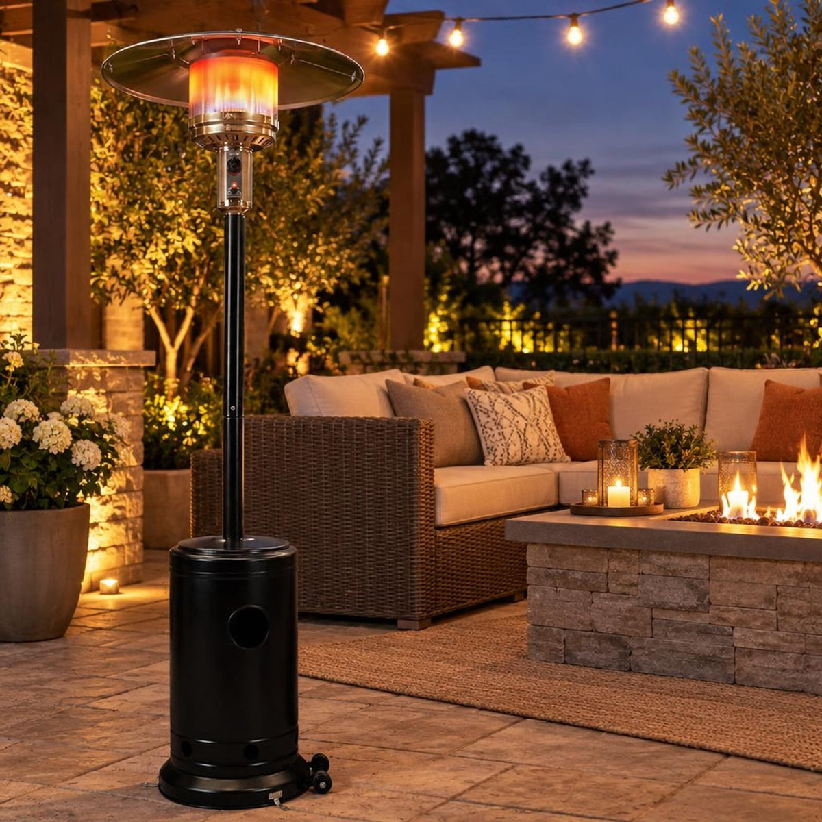 Airfind 50 000 BTU Patio Propane Gas Heater with Stainless Steel Burner, Stainless Steel Metal Aluminum Frame, 32.5in x 86in Footprint, Black