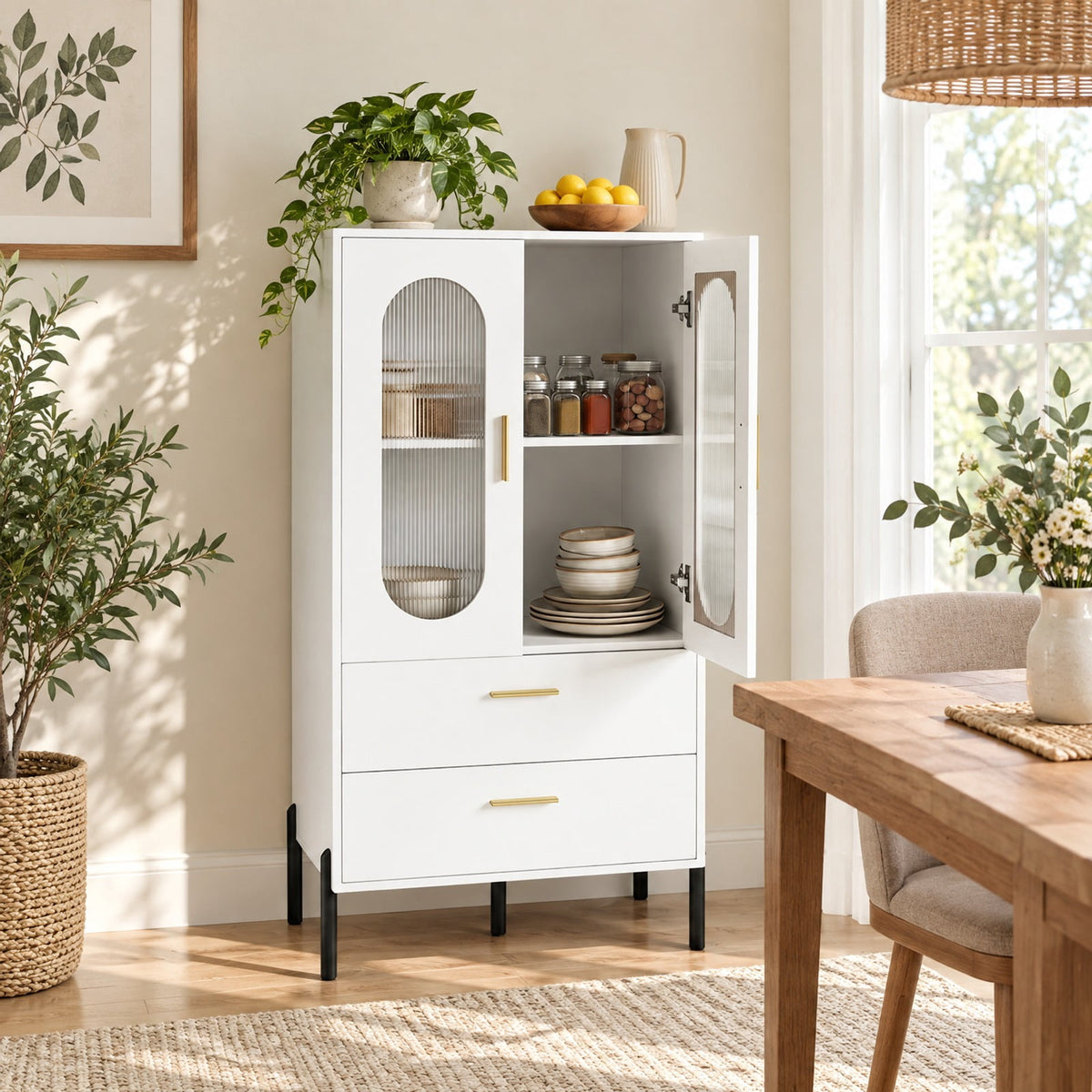 Airfind Modern Sideboard Buffet Cabinet with Fluted Doors, 23.5 x 16 x 47Inner Footprint, White, Dimensions 23.5 x 16 x 47Inner