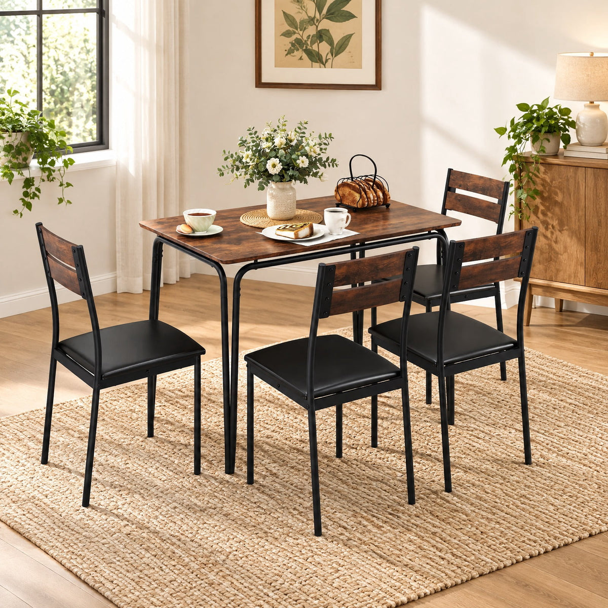 Airfind 5-Piece Dining Table Set Industrial Rectangular Kitchen Table and 4 Armless Chairs, 220 lbs Capacity, MDF Metal PU Leather Sponge Frame