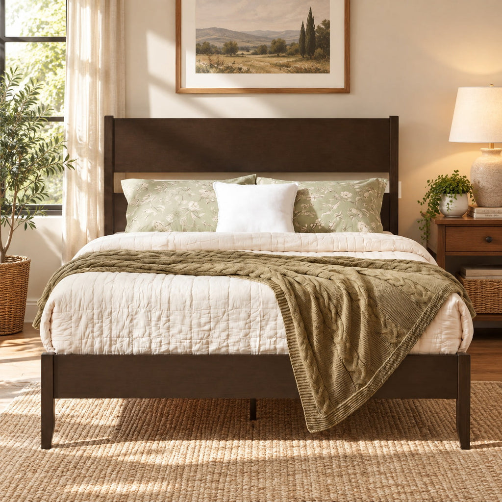 Airfind Queen Bed Frame with Headboard and Solid Wood Legs 12 Slats, 800 lbs Capacity, Rubber Wood Engineered Wood LVL Frame, Wood