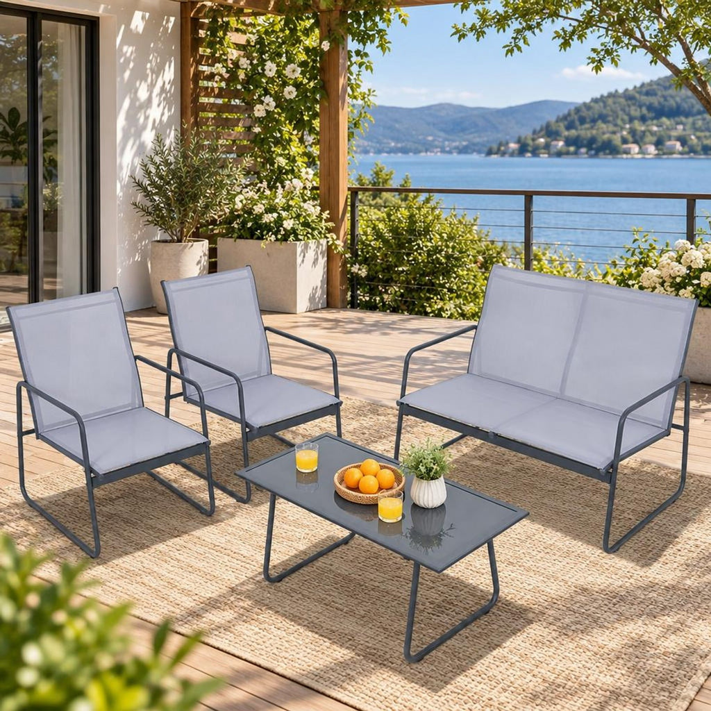 Airfind 4 Pieces of Metal Patio Furniture Chat Set with Tempered Glass Coffee Table, 660 lbs Capacity, Steel fabric Frame, 38 x 19 x 17 Footprint