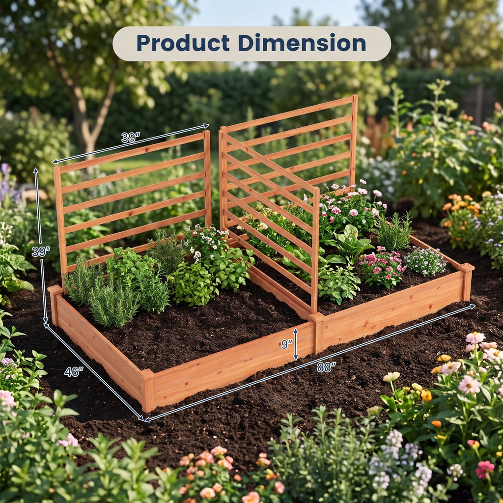 Airfind Raised Garden Bed with 2 Planter Boxes and 3 Trellis, 22 lbs Capacity, Fir Wood Frame, 88 x 45 x 43 (L x W x H) Interior Footprint