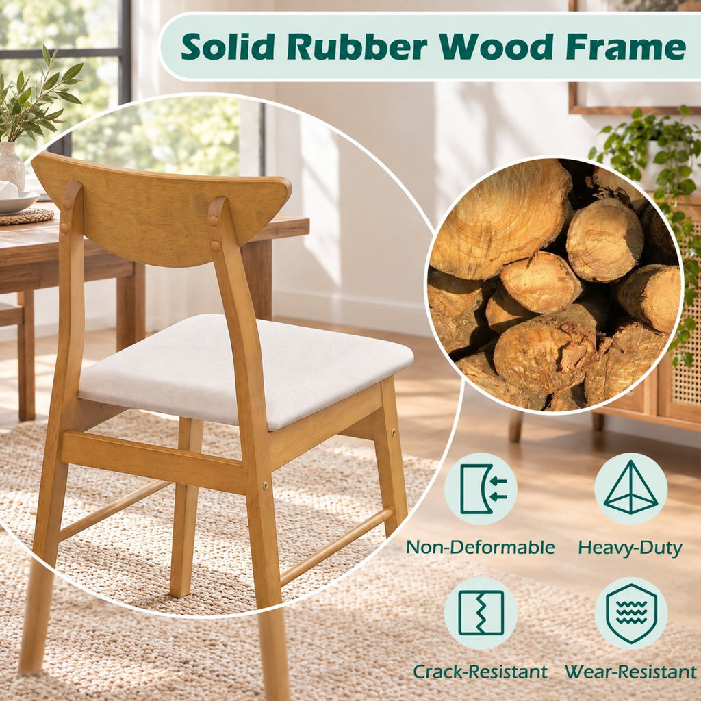 Airfind Set of 4 Upholstered Dining Chairs with Curved Backrest and Rubber Wood Frame, 330 lbs Capacity, Rubber Wood Foam MDF Frame, Natural