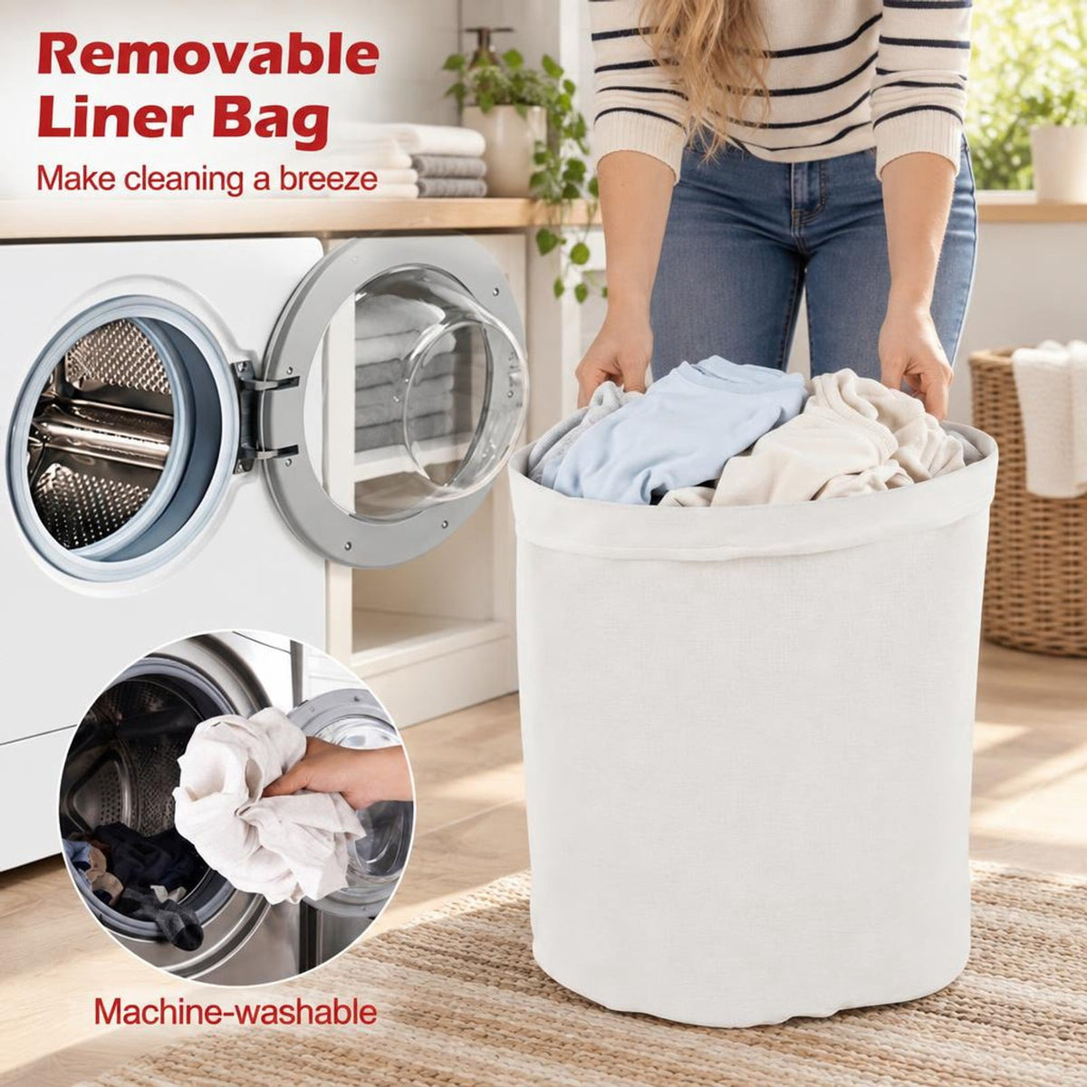 Airfind 15 Gal Capacity Bamboo Laundry Hamper with Removable Liner, 22 lbs Capacity, Bamboo Polyester Cotton Metal Engineered Wood Frame, Black
