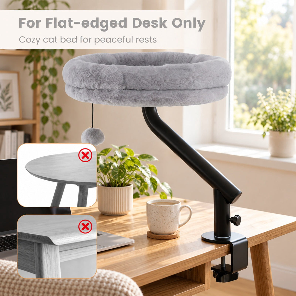 Airfind 360¡ã Rotating Cat Desk Bed for Indoor Cats with Removable Perch, 13.5 Inch X 3.5 InchOverall Height 15.5 InchWeight for Convenient Everyday Use, Gray