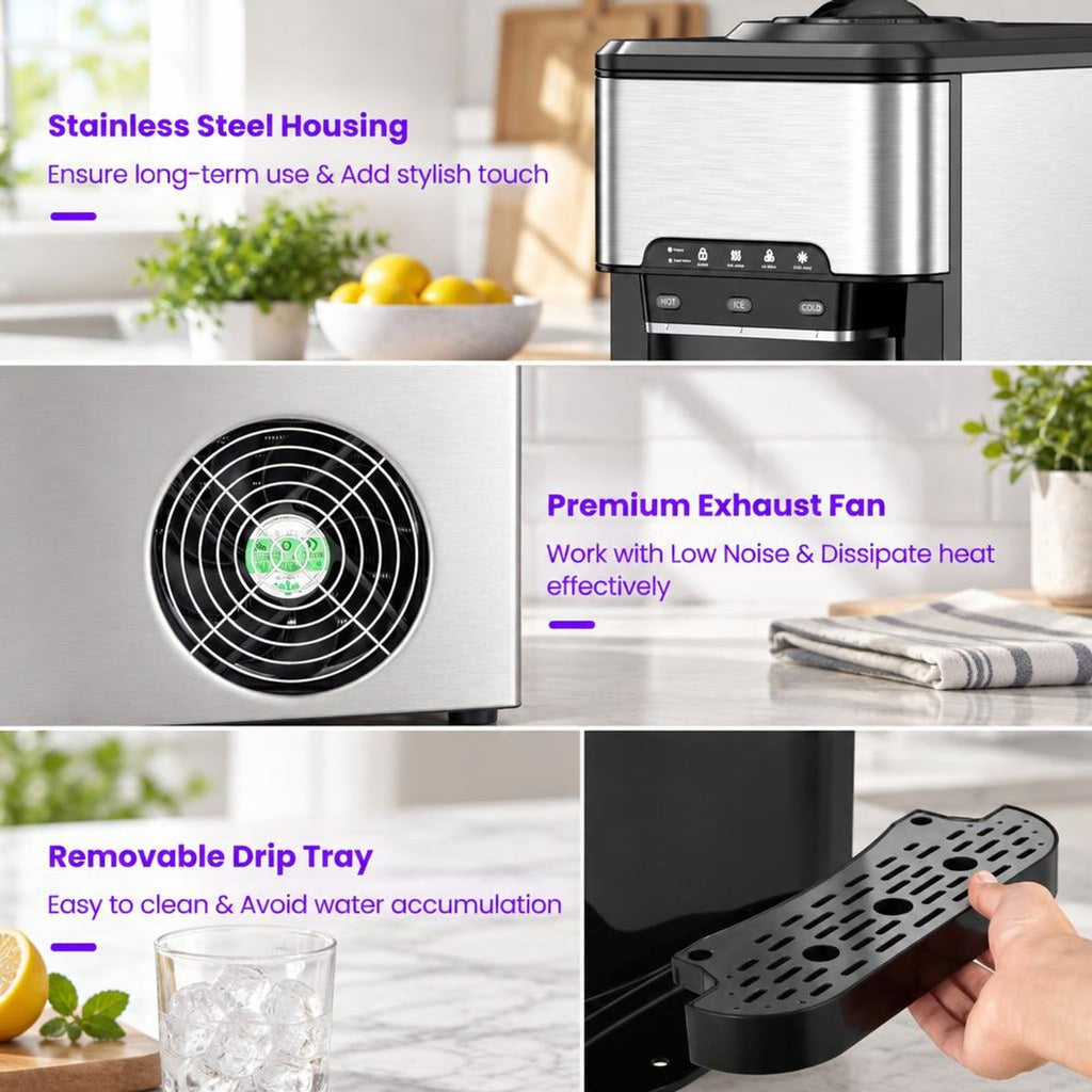 Airfind Water Cooler Dispenser 3-in-1 with Built-in Ice Maker and 3 Temperature Settings, Stainless Steel Plastic Frame, Silver
