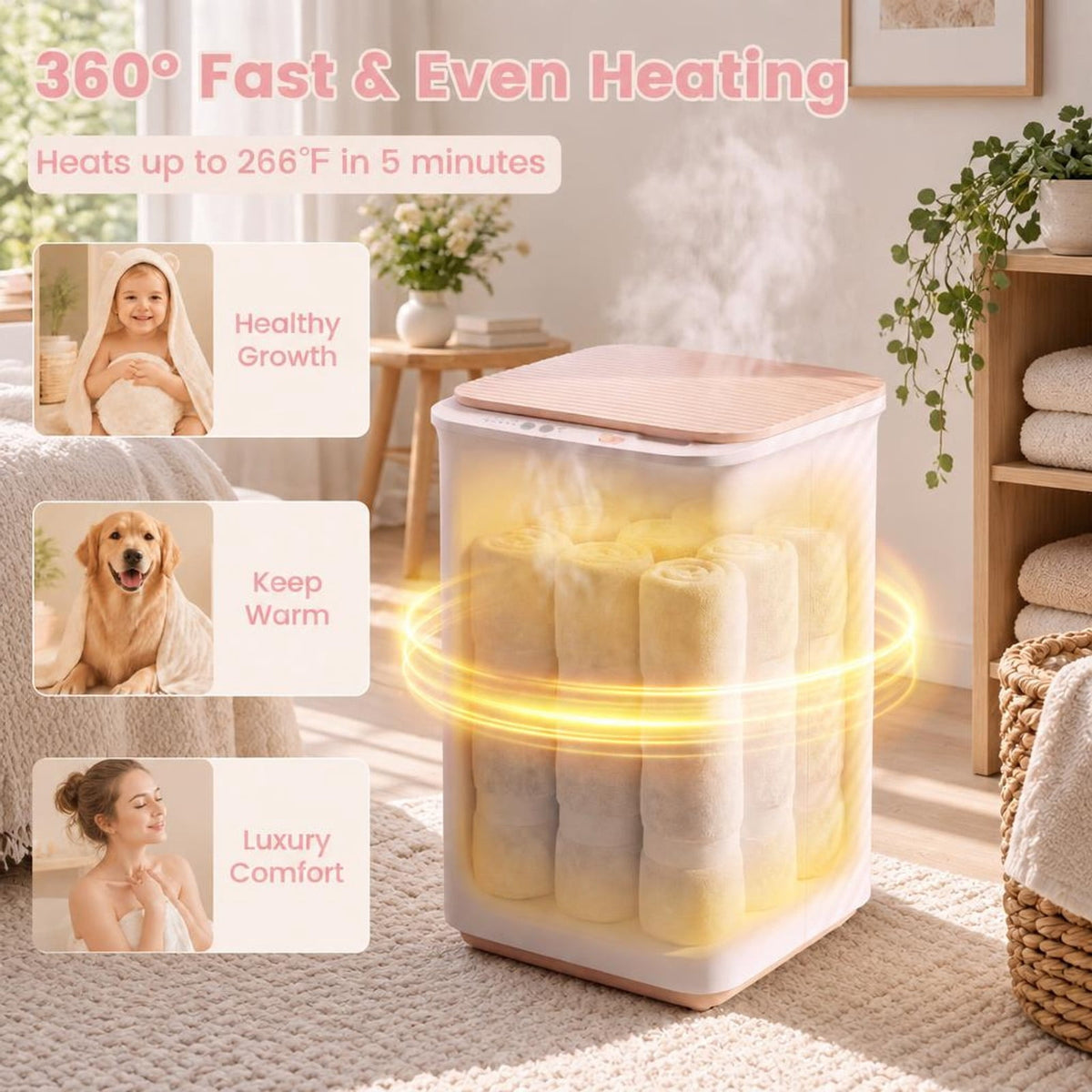 Airfind Heated Towel Warmer with 4 Heat Timer and Auto Shut Off for Oversized Towels, 11.5 Inch x 11 Inch x 18.5 Inch Capacity 20LRated Footprint, White