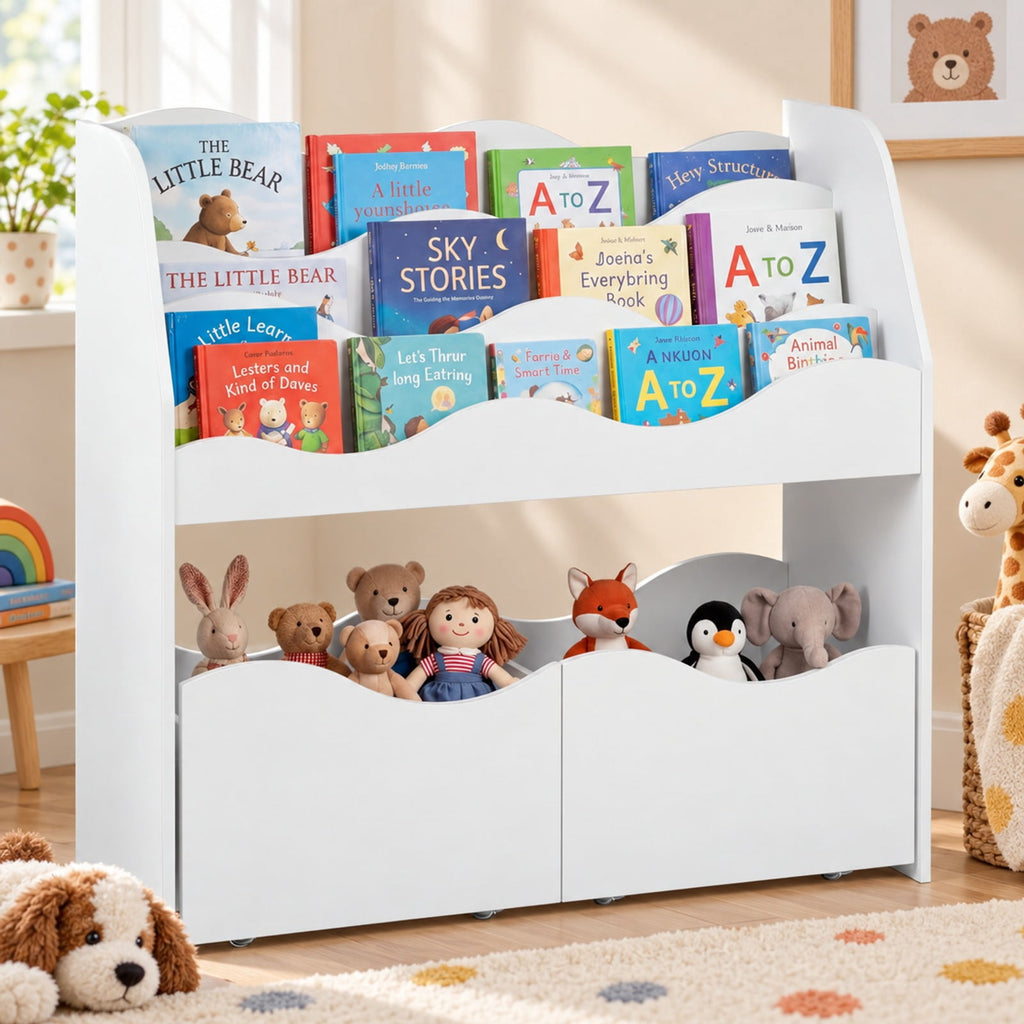 Airfind Kids Toy Wooden Storage Organizer with 2 Rolling Drawers for Kids Room, 11 lbs Capacity, Engineered Wood Frame, White