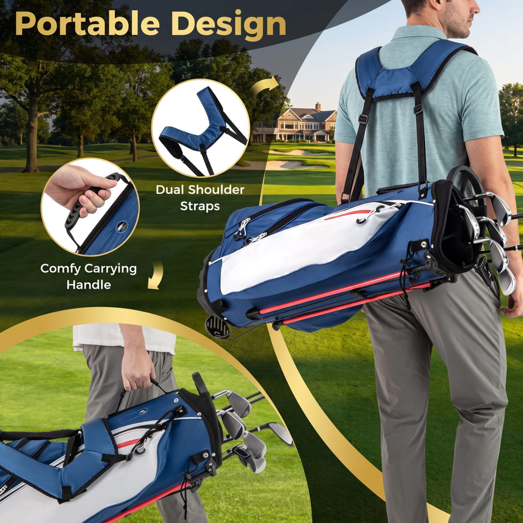 Airfind Mens Left Handed Complete Golf Club Set with Woods Irons and Putter and Lightweight Stand Bag and Rain Hood, Blue