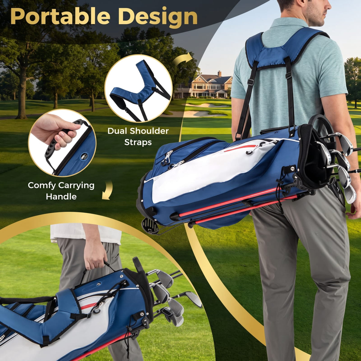 Airfind Mens Left Handed Complete Golf Club Set with Woods Irons and Putter and Lightweight Stand Bag and Rain Hood, Blue