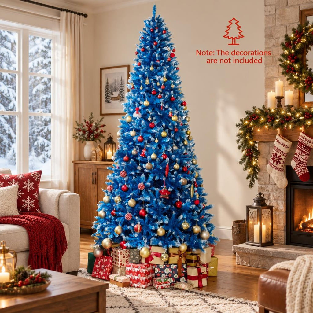 Airfind 6/7/8/9 FT Artificial Christmas Tree with 767 Snowy Branch Tips-9 FT, PVC Metal Frame, 3.1 x 6 ft Footprint, Blue