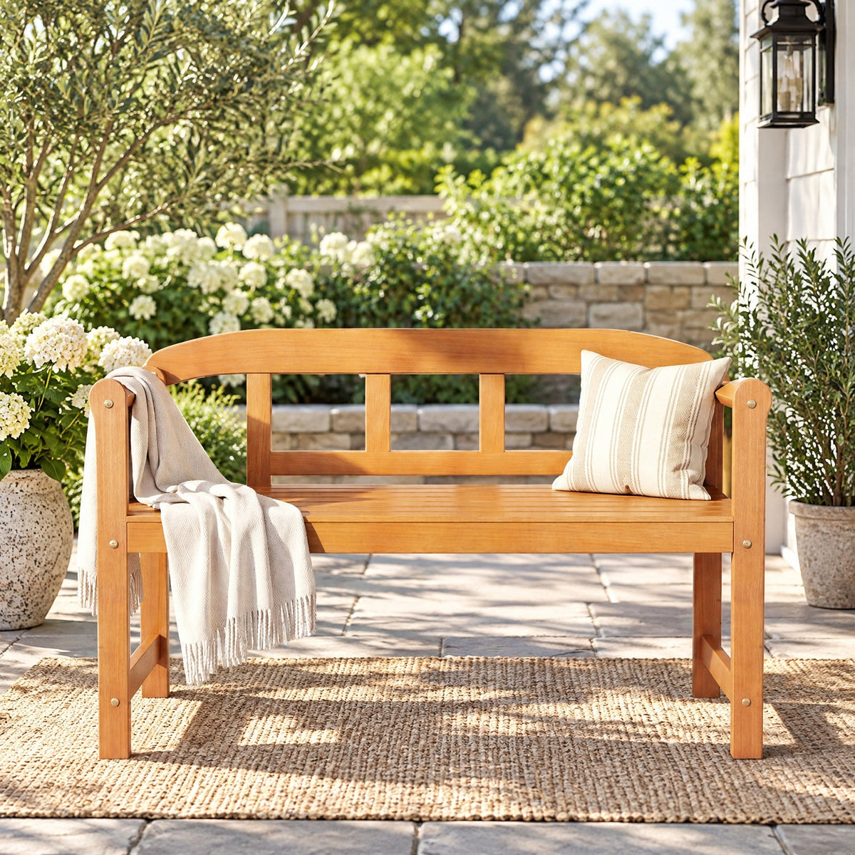 Airfind 2-Seater Outdoor Acacia Wood Garden Bench with Backrest Armrests, 800 lbs Capacity, Acacia Wood Frame, Wood