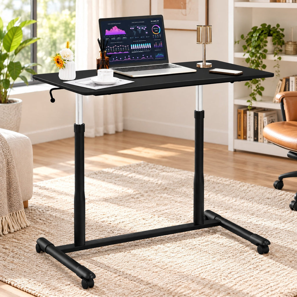 Airfind Height Adjustable Computer Desk Sit to Stand Rolling Notebook Table, MDF Frame, 37.5 x 21.5 x 27.5-42 Footprint, Balck