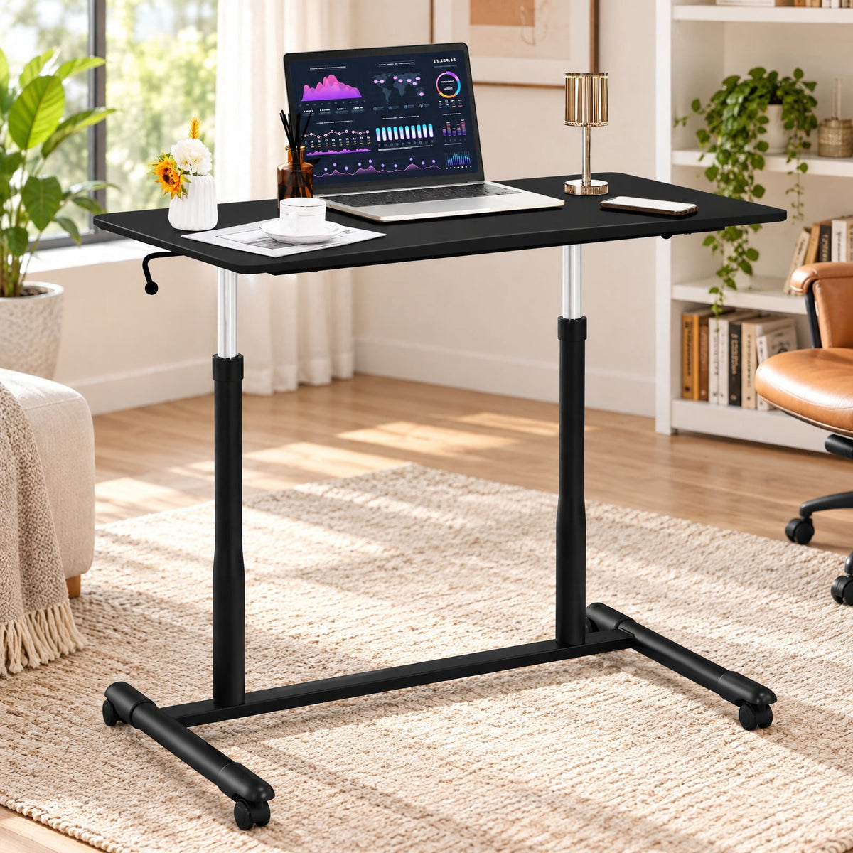 Airfind Height Adjustable Computer Desk Sit to Stand Rolling Notebook Table, MDF Frame, 37.5 x 21.5 x 27.5-42 Footprint, Balck