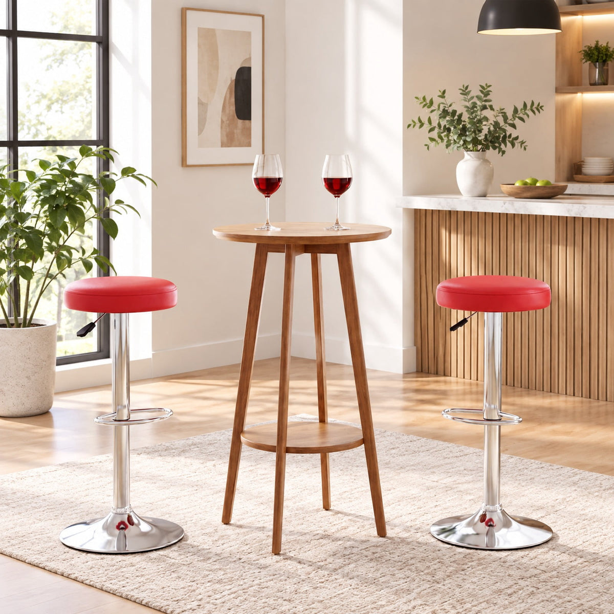 Airfind Set of 2 Height-adjustable Swivel Bar Stool with 360° Swivel bar stool, Stool 400 lbs Capacity, 15 x 15 x 25.5-33.5 Footprint, Red