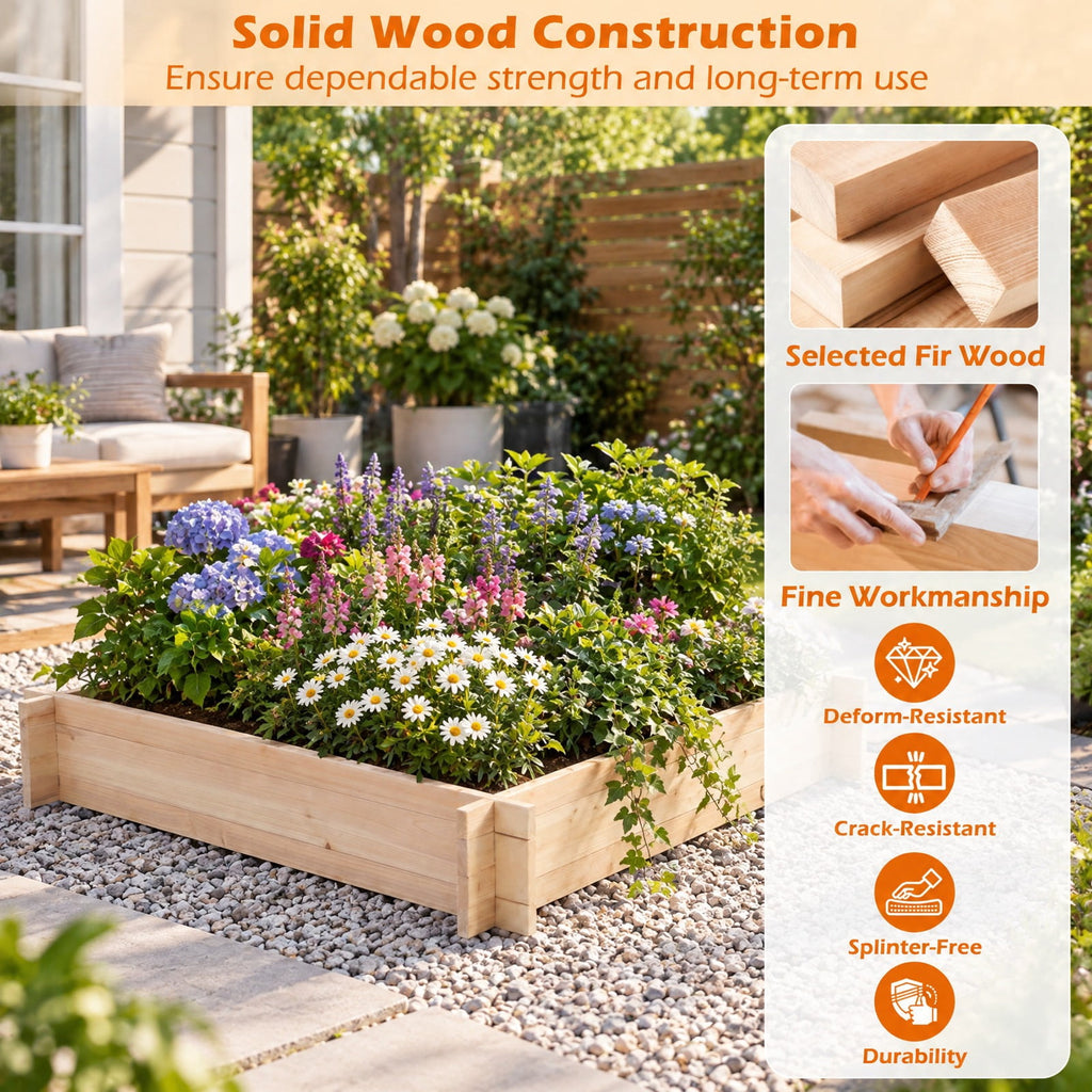 Airfind 39.5 x 39.5 Square Wooden Raised Garden Bed, Fir Wood Frame, 39.5 x 39.5 x 6.5 Footprint, Natural