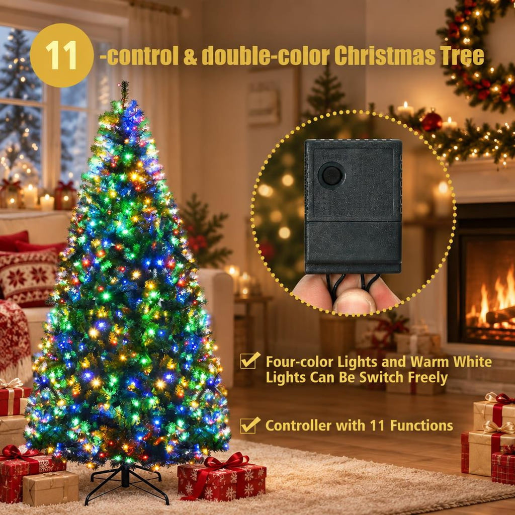 Airfind Artificial Premium Hinged Christmas Tree-7 ft, PVC Frame, 0.9in x 1.6in x 2in Footprint, Green Adapter: UL-certified