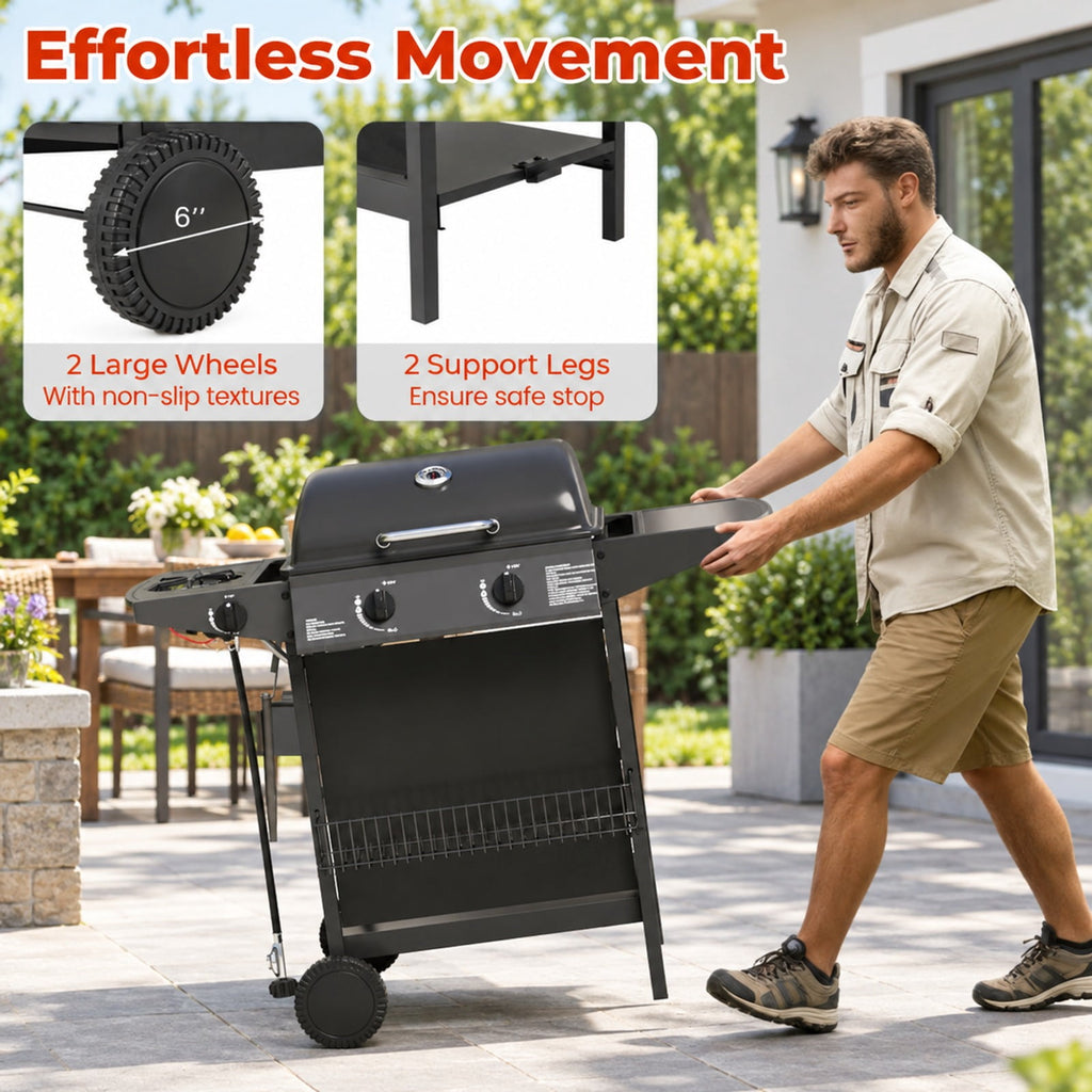 Airfind 30 000 BTU Outdoor Burner Propane Gas Grill on Wheels, Metal Stainless Steel, 43 Inch X 20 Inch X 38 Inch for Convenient Everyday Use, Black