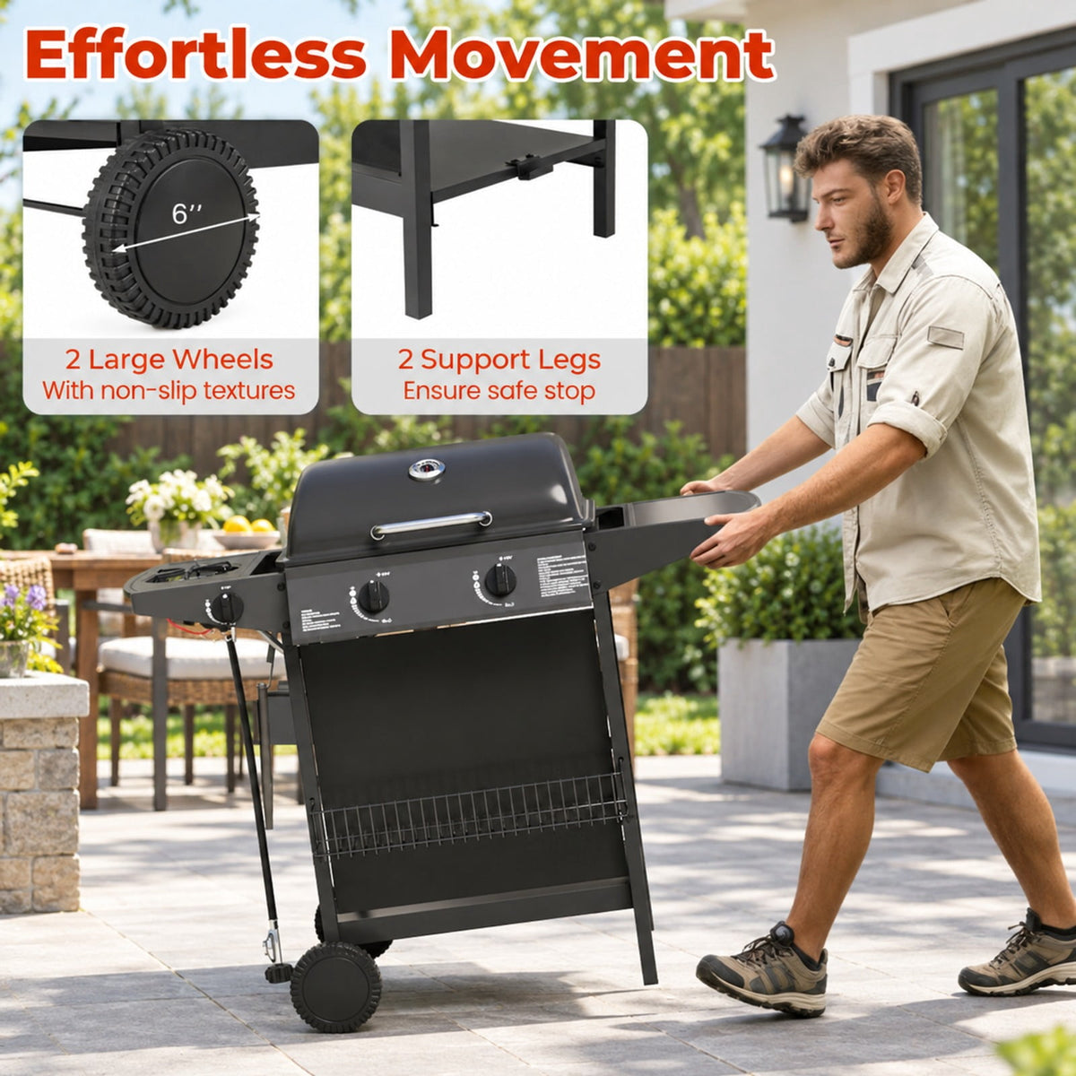 Airfind 30 000 BTU Outdoor Burner Propane Gas Grill on Wheels, Metal Stainless Steel, 43 Inch X 20 Inch X 38 Inch for Convenient Everyday Use, Black