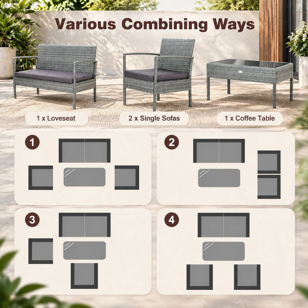 Airfind 4 Pieces Outdoor Rattan Conversation Set with Comfortable Cushion, 800 lbs Capacity, Rattan Frame, 23 Inch x 23 Inch x 28.5 Inch Footprint